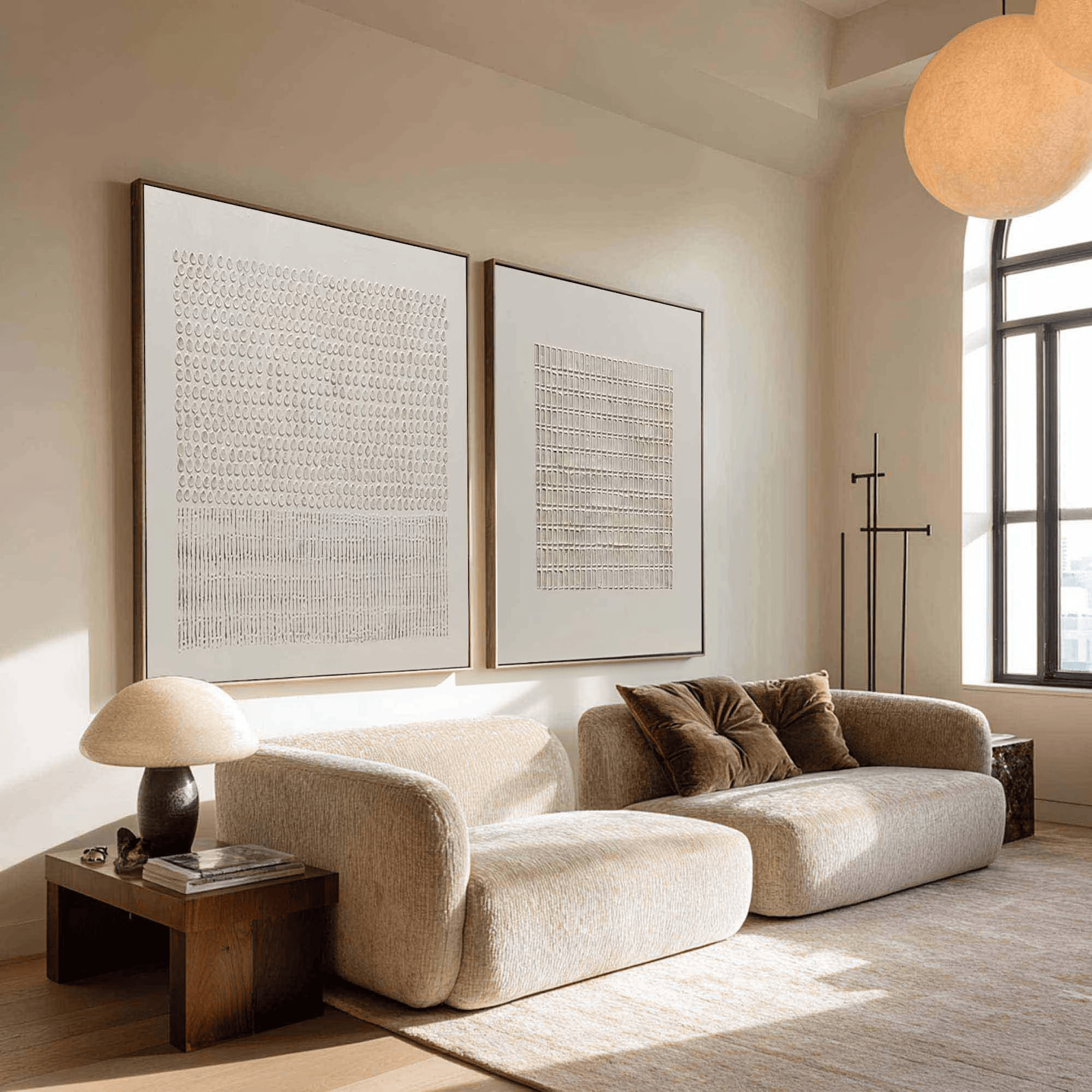 3D Textured Diptych Wall Art – Minimalist Relief Painting Set#yy710073