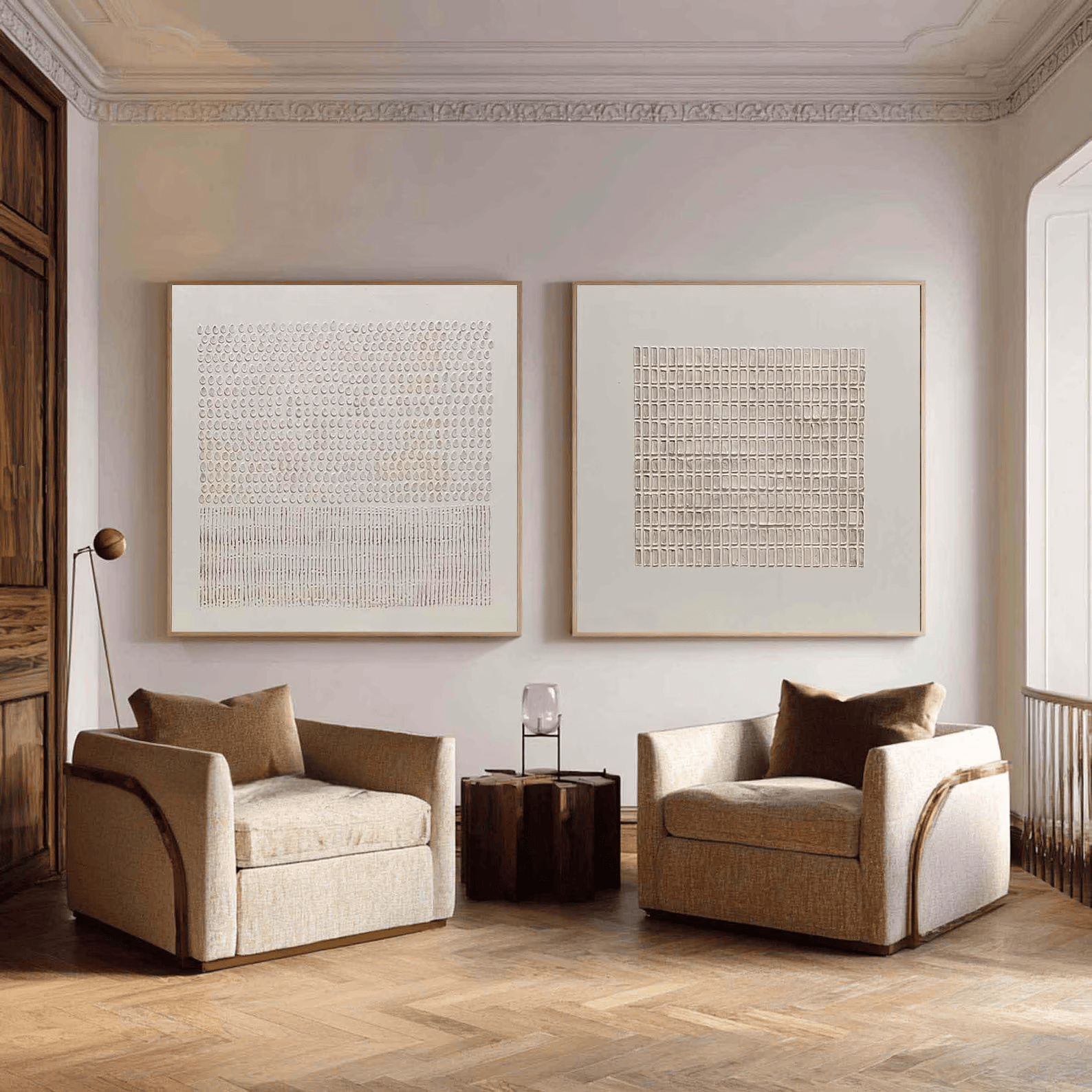 3D Textured Diptych Wall Art – Minimalist Relief Painting Set#yy710073