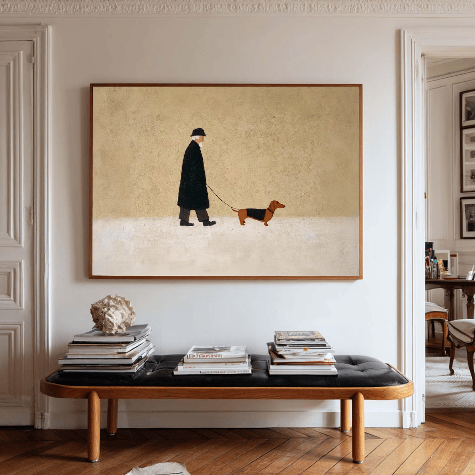 Man Walking Dog Painting – Minimalist Pet Wall Art#yy710061
