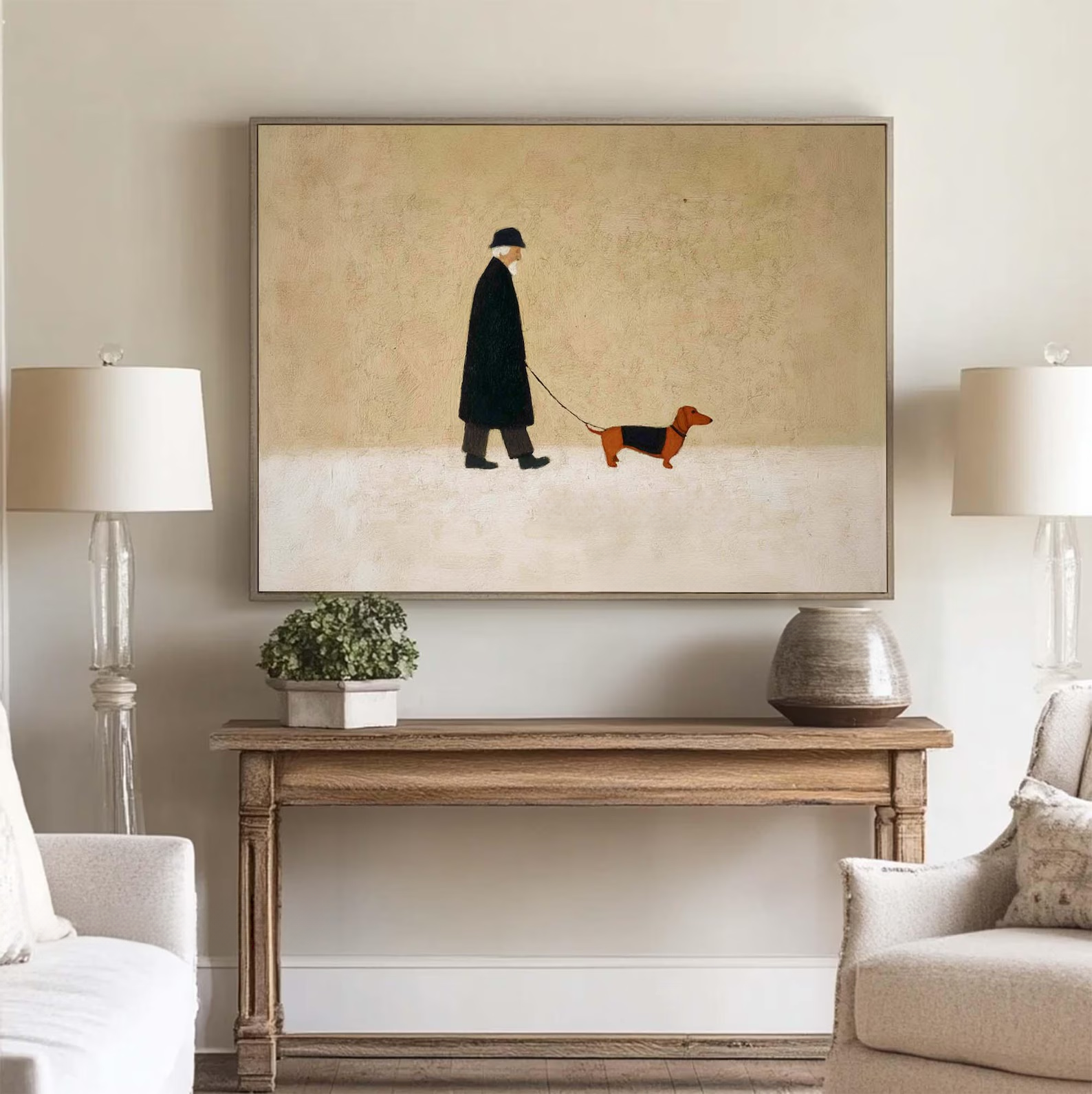 Man Walking Dog Painting – Minimalist Pet Wall Art#yy710061