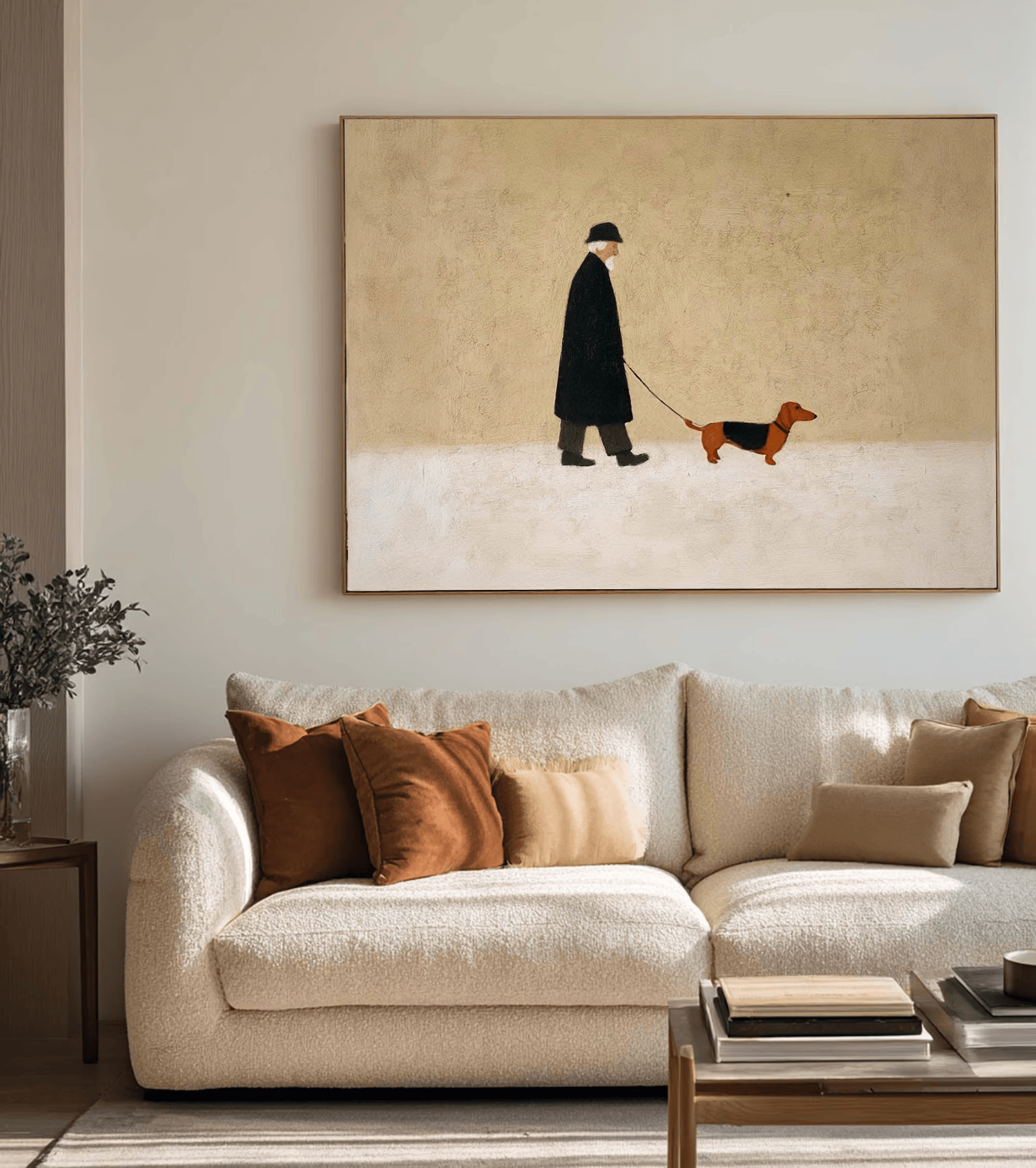 Man Walking Dog Painting – Minimalist Pet Wall Art#yy710061