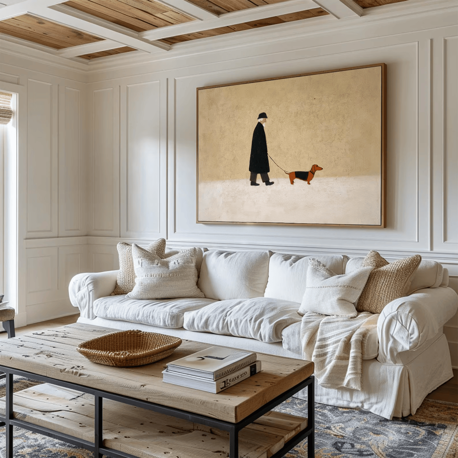 Man Walking Dog Painting – Minimalist Pet Wall Art#yy710061