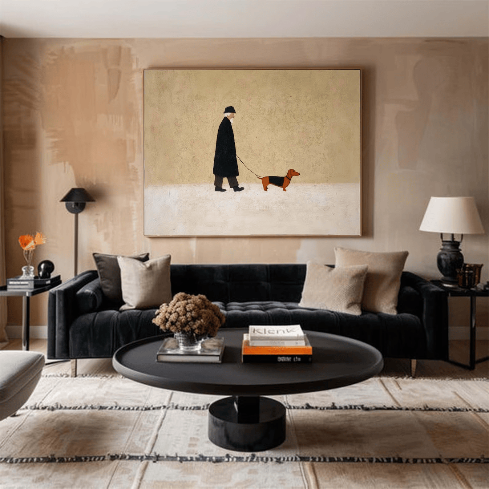 Man Walking Dog Painting – Minimalist Pet Wall Art#yy710061