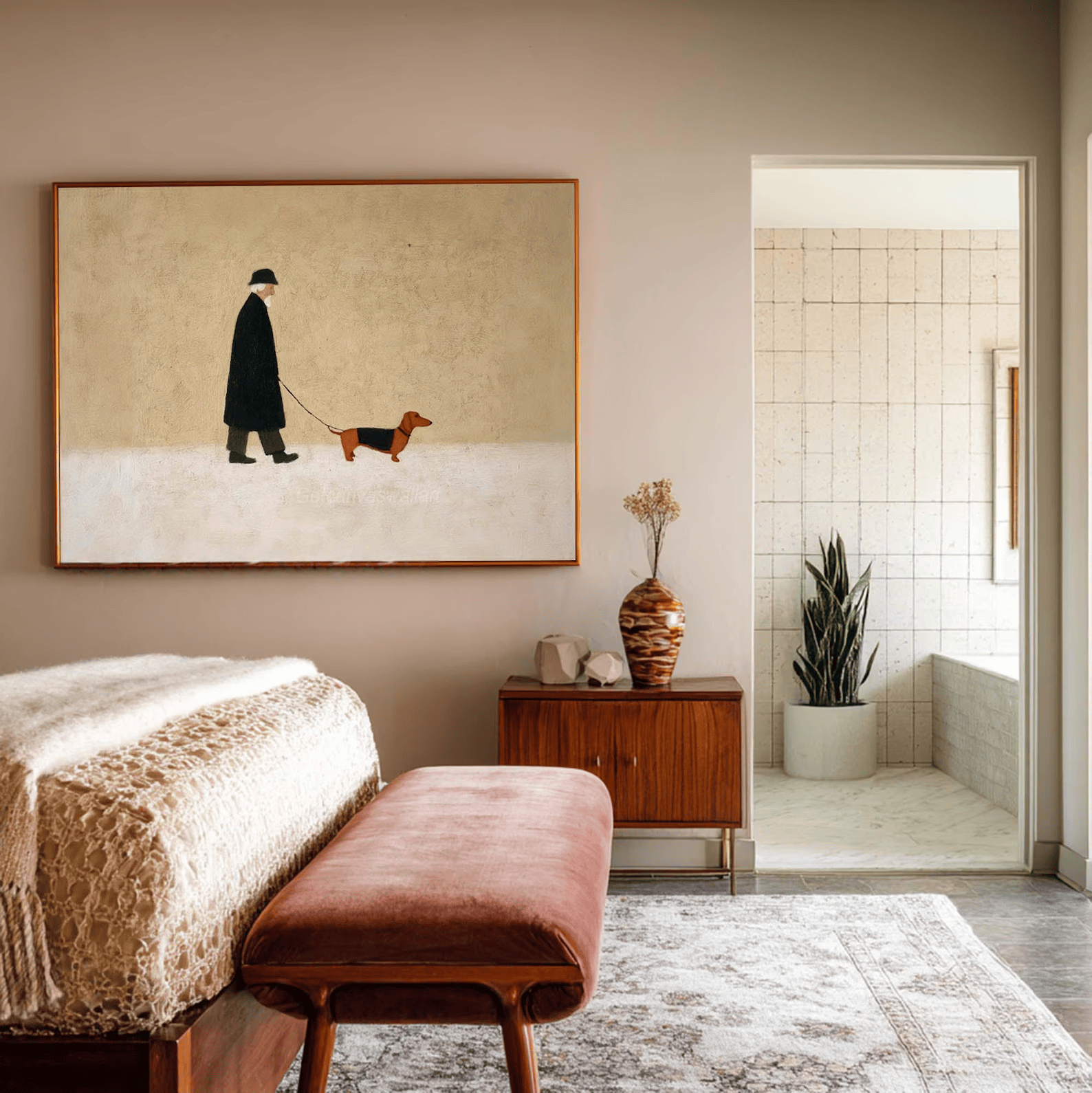 Man Walking Dog Painting – Minimalist Pet Wall Art#yy710061