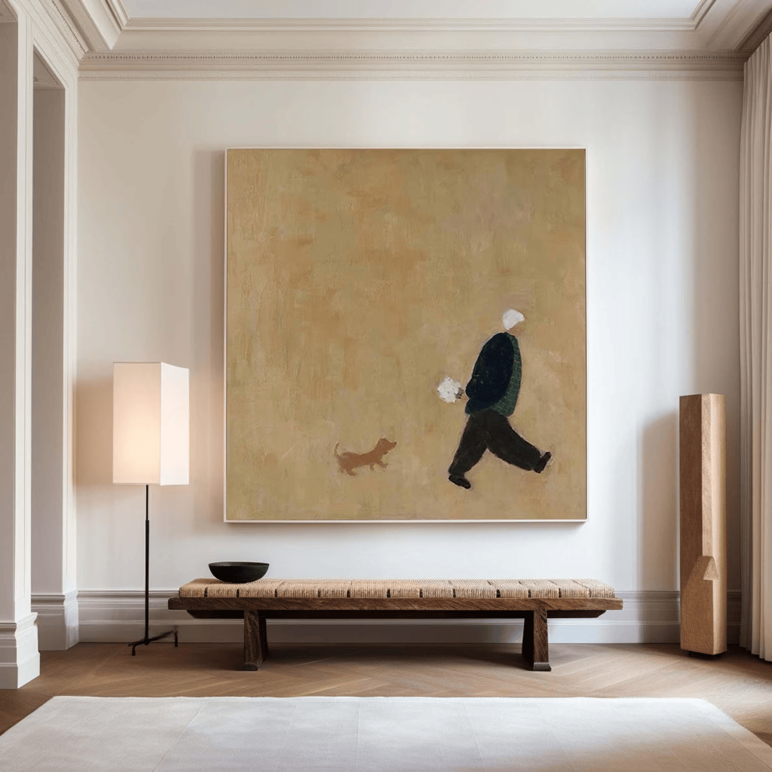 Man Walking Dog Painting – Minimalist Pet Wall Art#yy710062