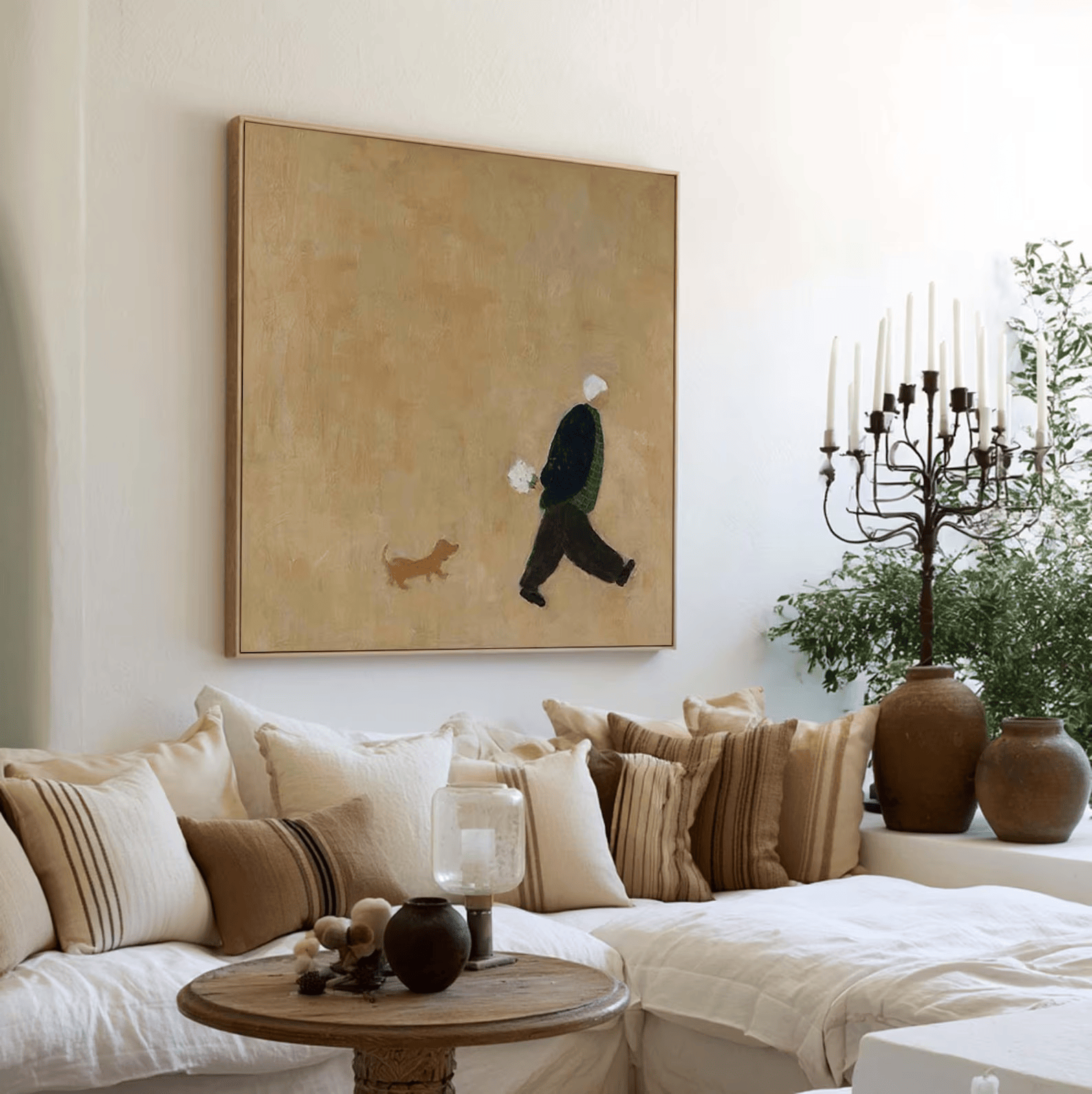 Man Walking Dog Painting – Minimalist Pet Wall Art#yy710062
