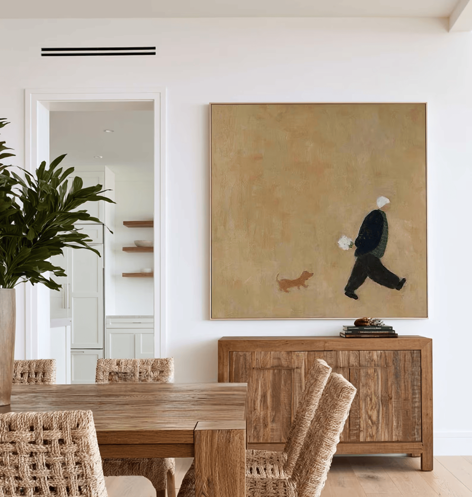Man Walking Dog Painting – Minimalist Pet Wall Art#yy710062