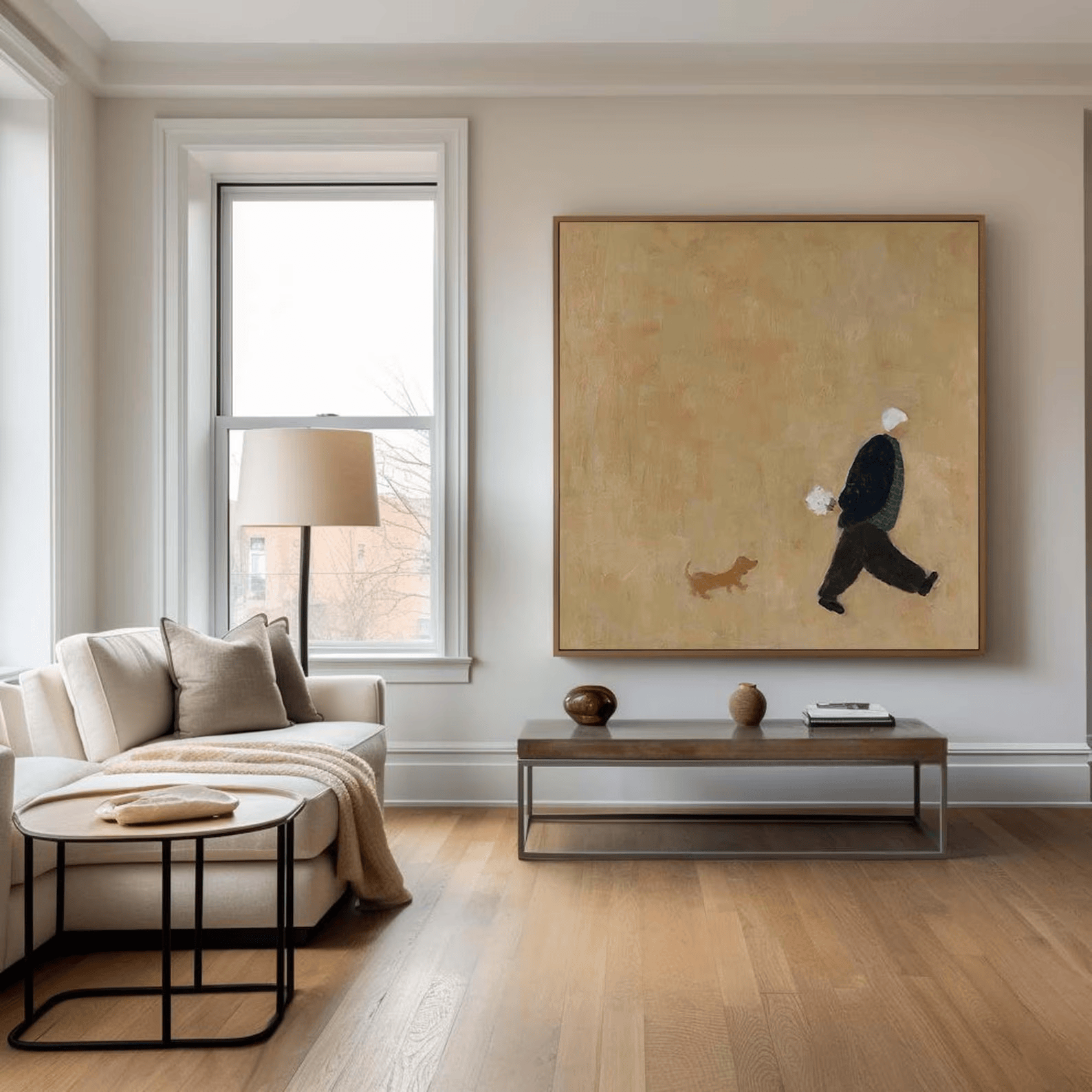 Man Walking Dog Painting – Minimalist Pet Wall Art#yy710062
