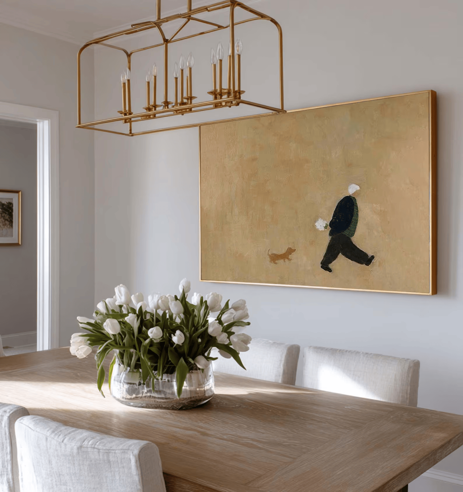 Man Walking Dog Painting – Minimalist Pet Wall Art#yy710062