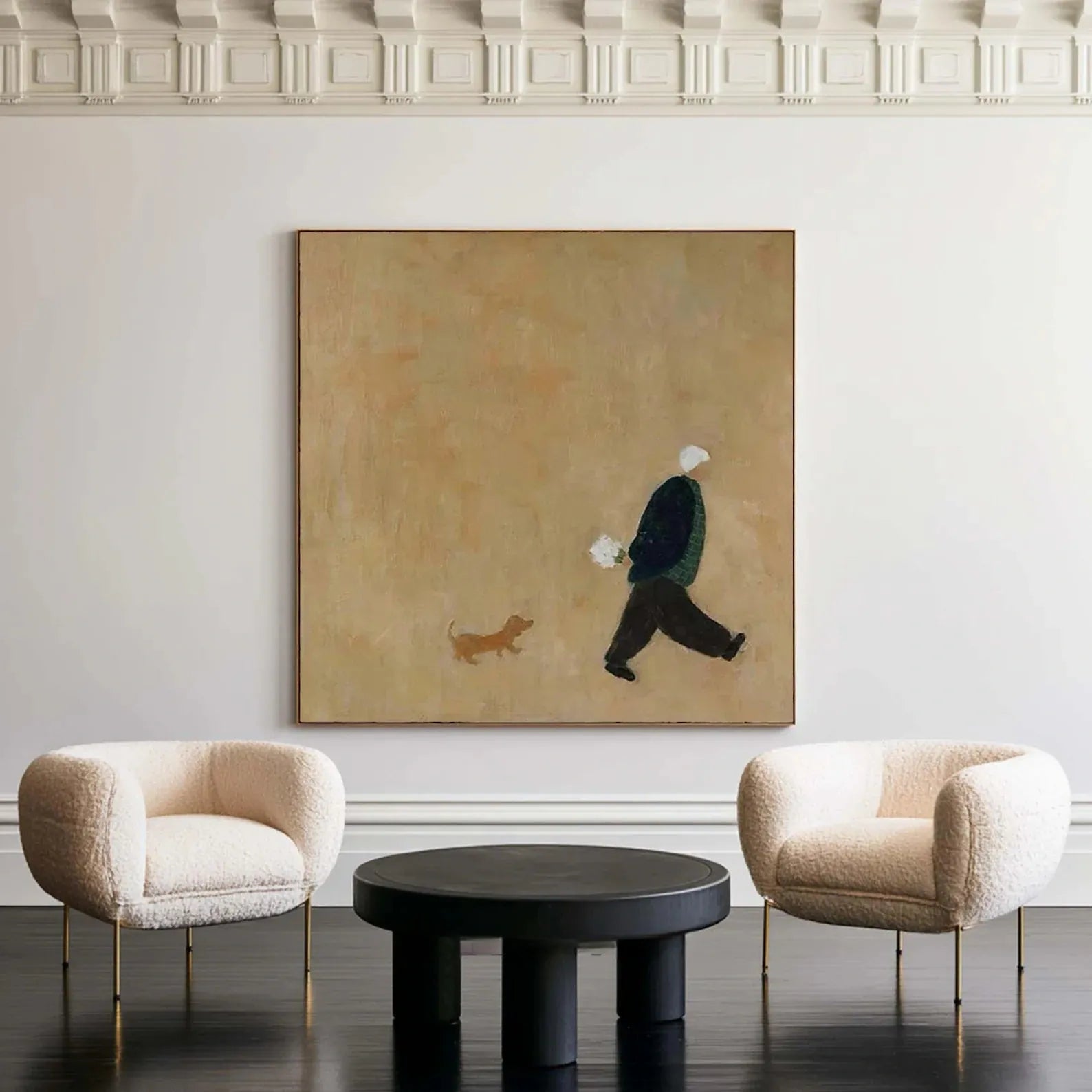 Man Walking Dog Painting – Minimalist Pet Wall Art#yy710062