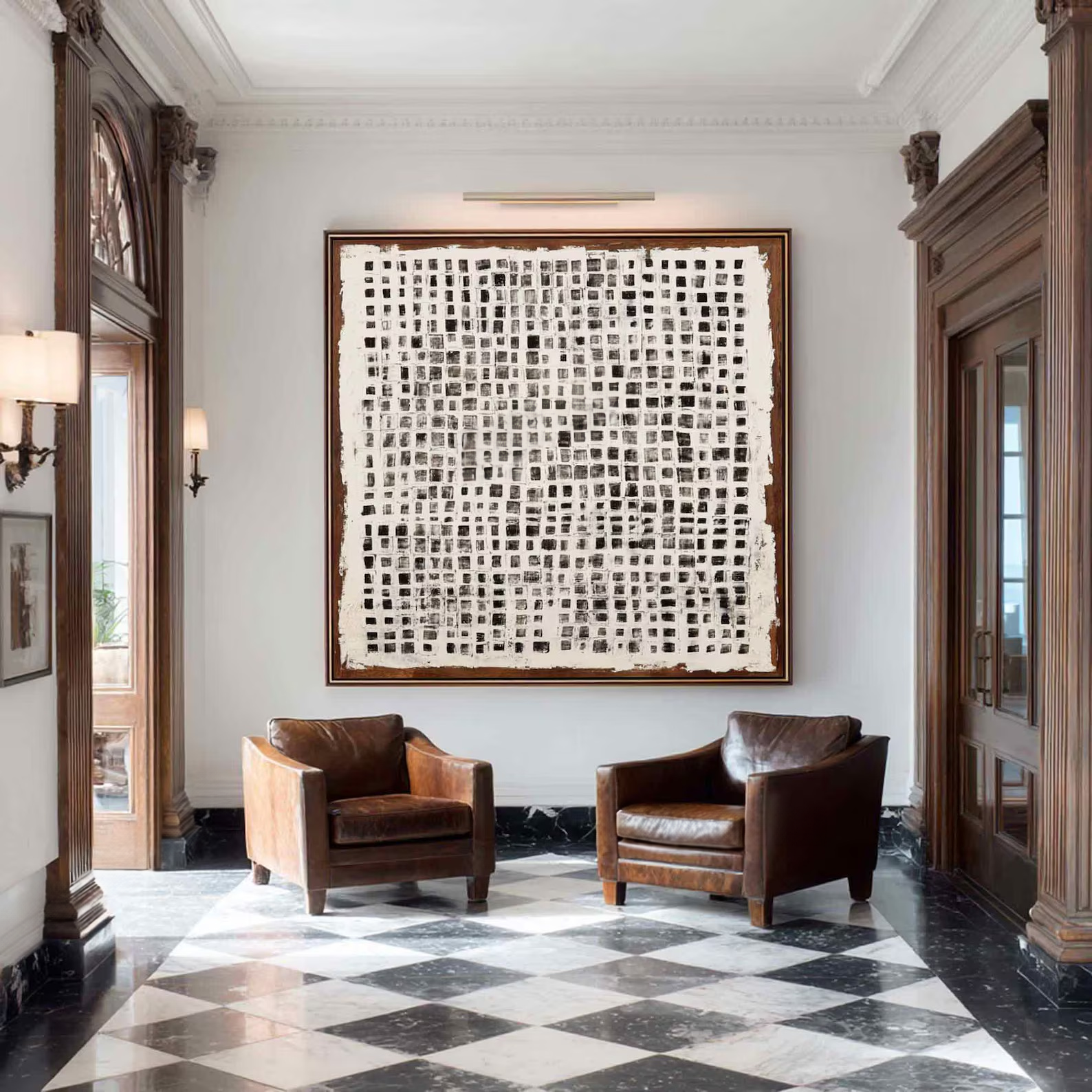 Black White Grid Painting – Minimalist Abstract Wall Art#yy710063