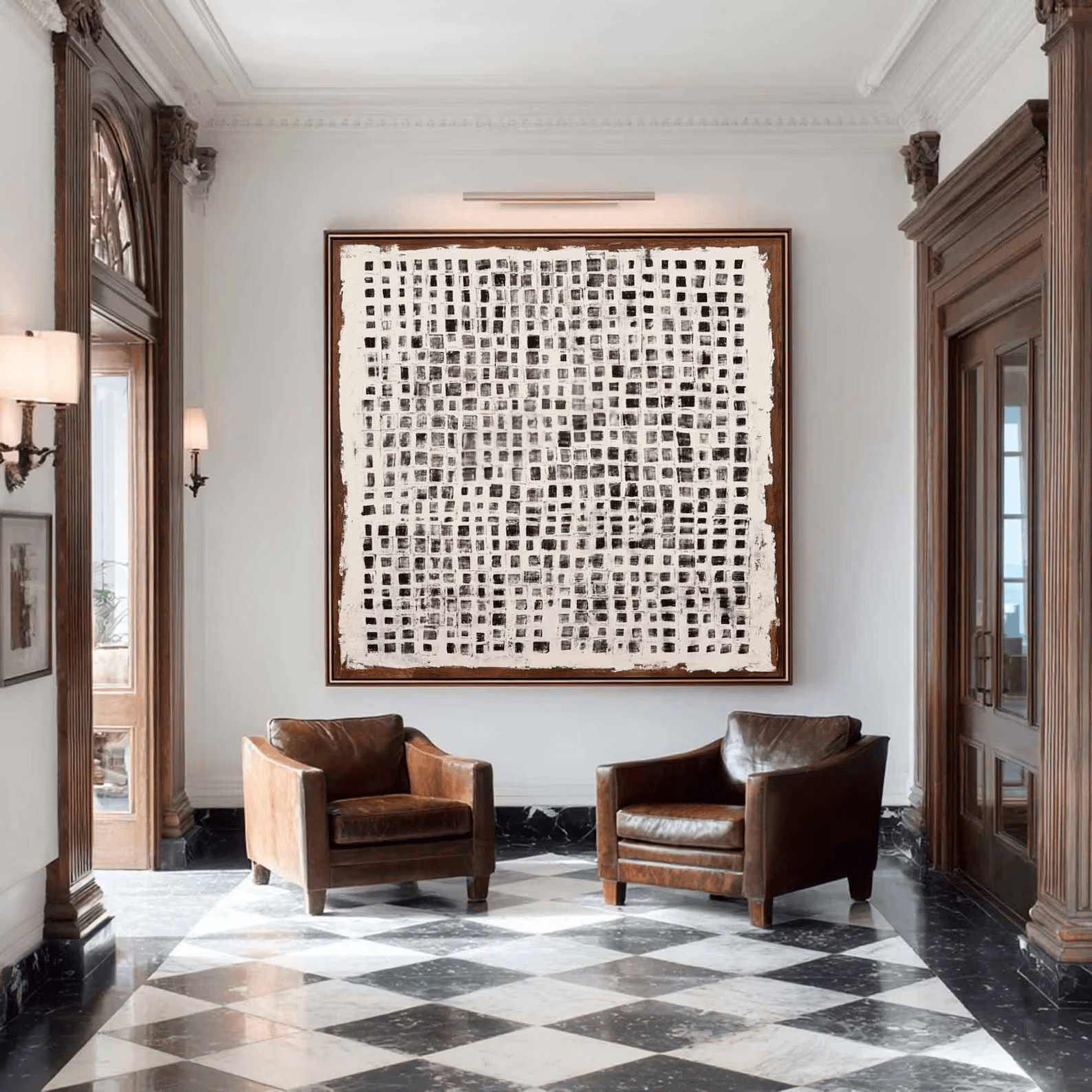 Black White Grid Painting – Minimalist Abstract Wall Art#yy710063
