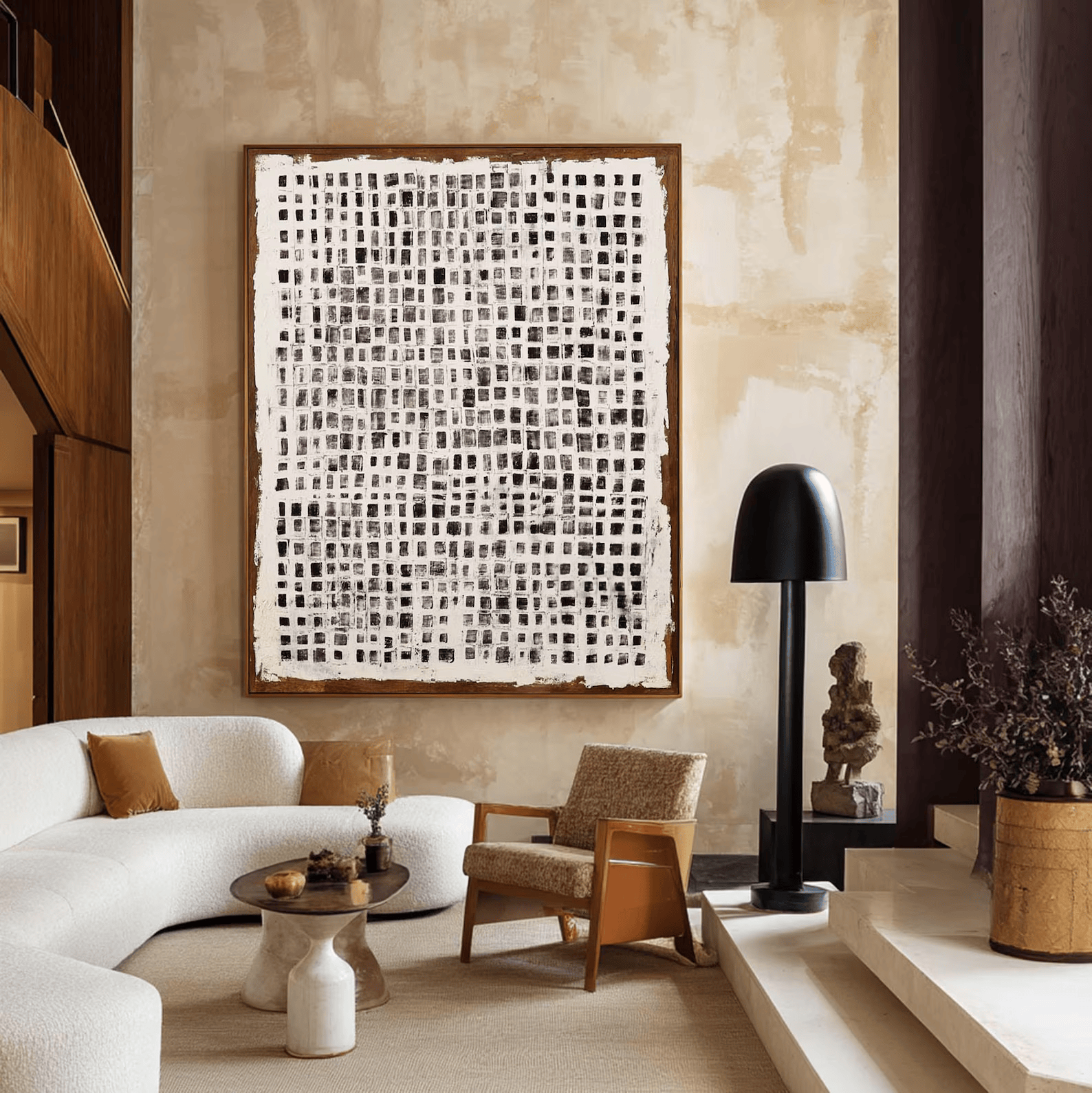 Black White Grid Painting – Minimalist Abstract Wall Art#yy710063