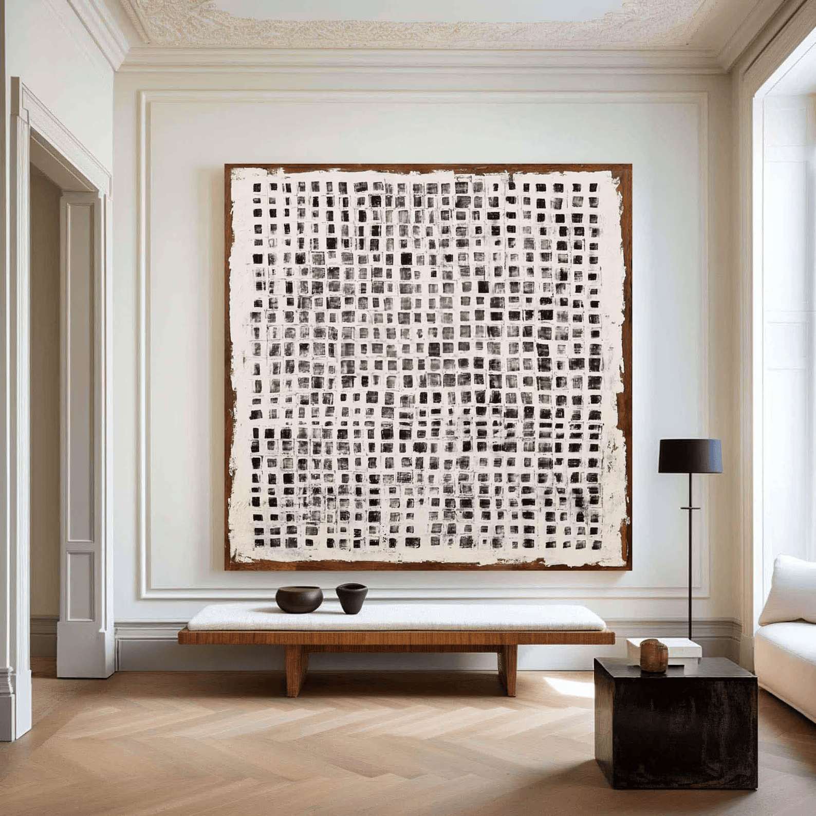 Black White Grid Painting – Minimalist Abstract Wall Art#yy710063