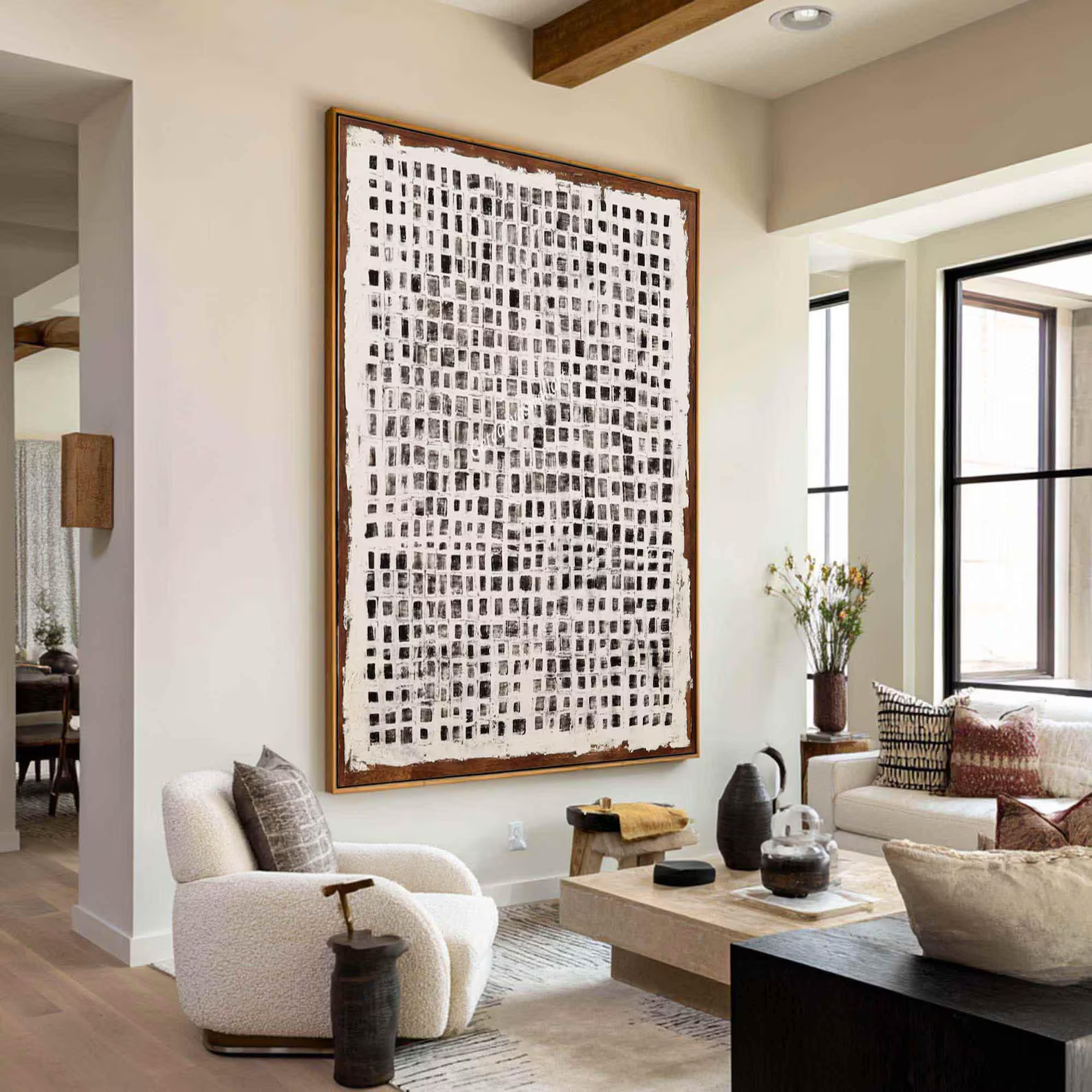 Black White Grid Painting – Minimalist Abstract Wall Art#yy710063