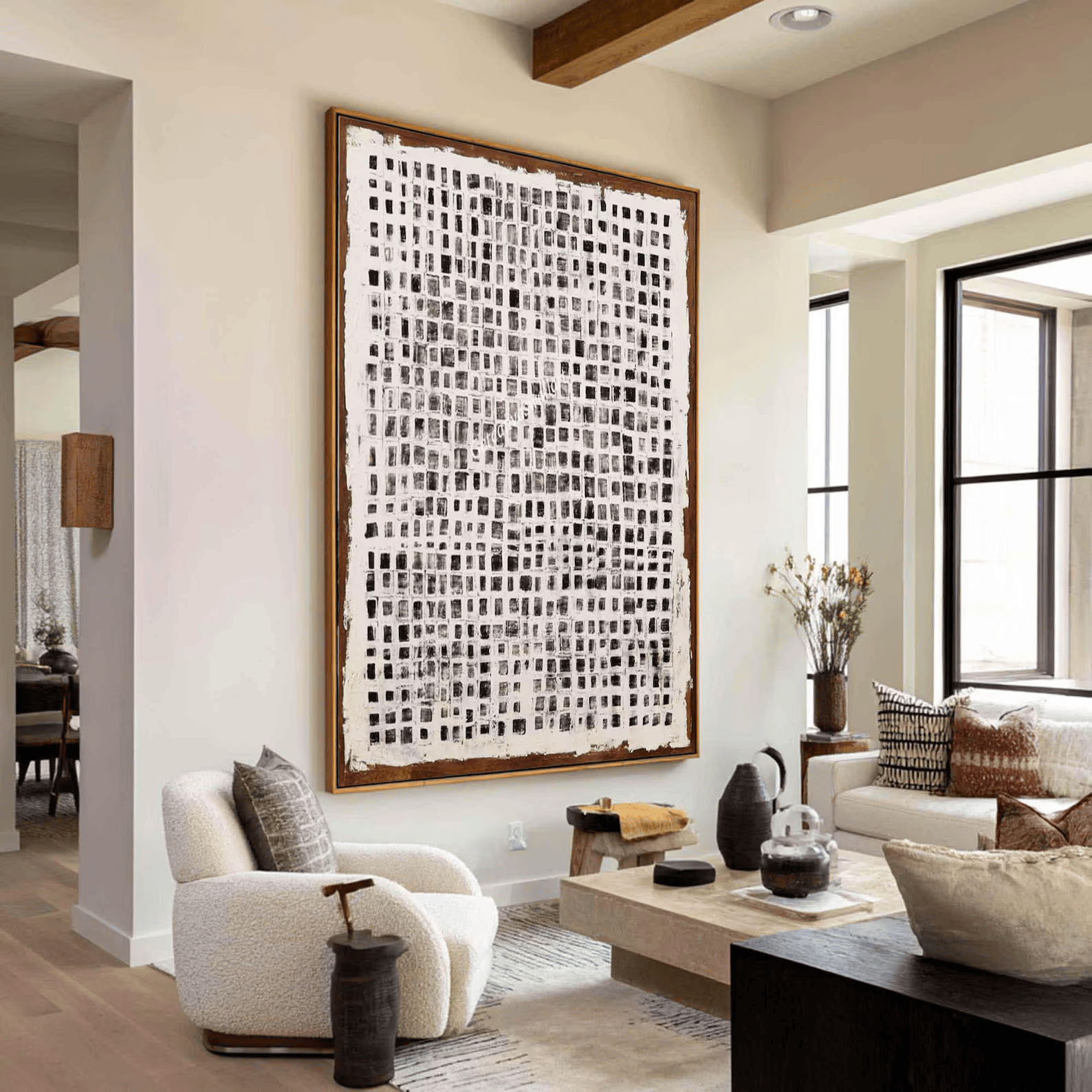 Black White Grid Painting – Minimalist Abstract Wall Art#yy710063