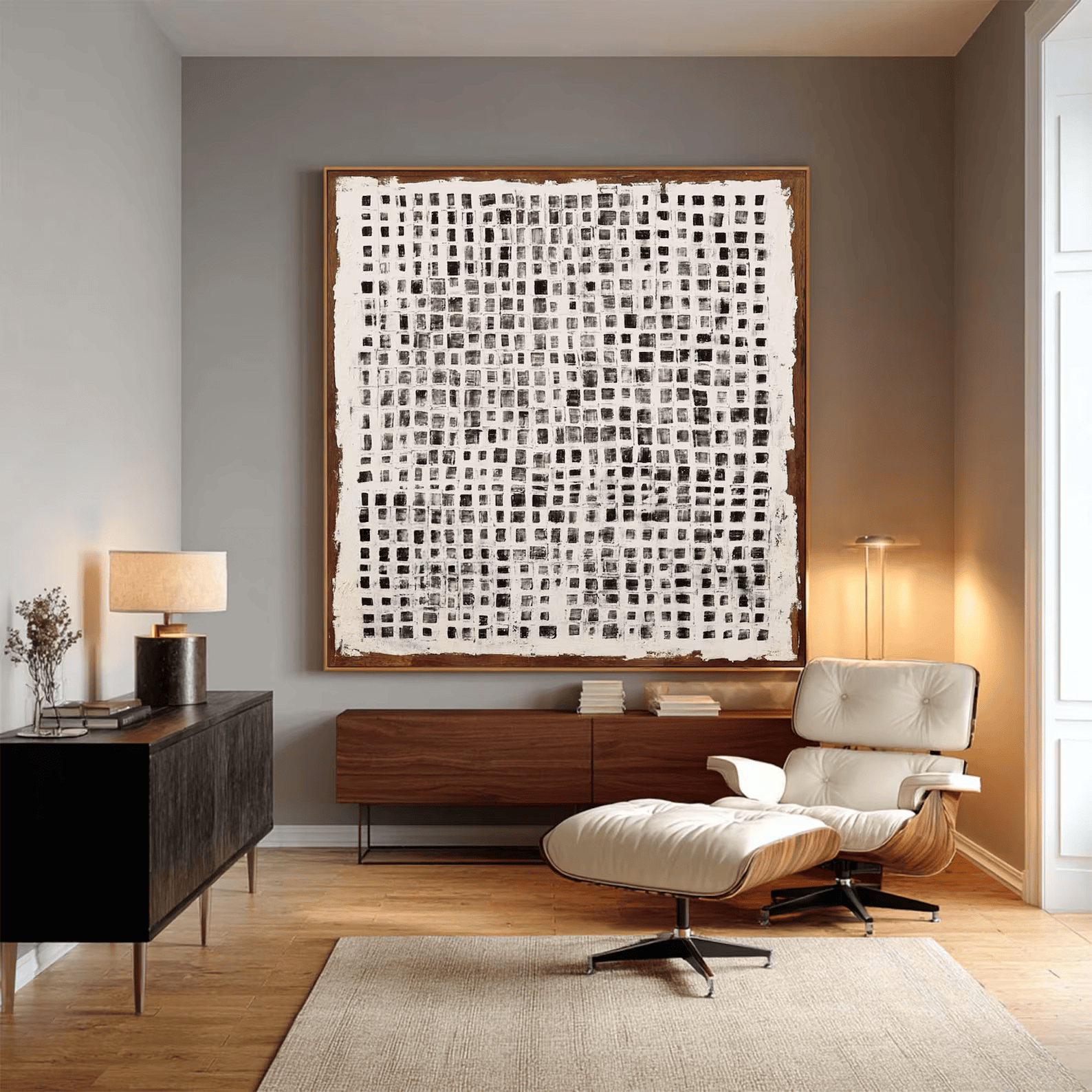 Black White Grid Painting – Minimalist Abstract Wall Art#yy710063