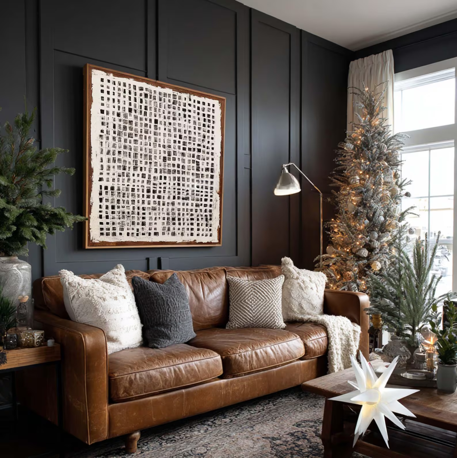 Black White Grid Painting – Minimalist Abstract Wall Art#yy710063
