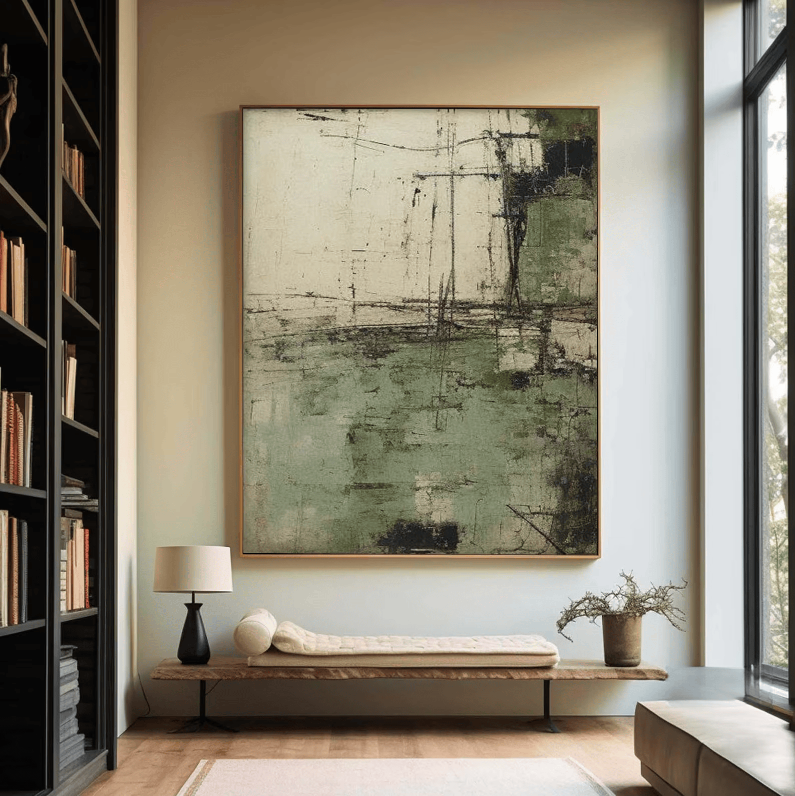 Sage Green Abstract Painting – Minimalist Texture Wall Art#710065