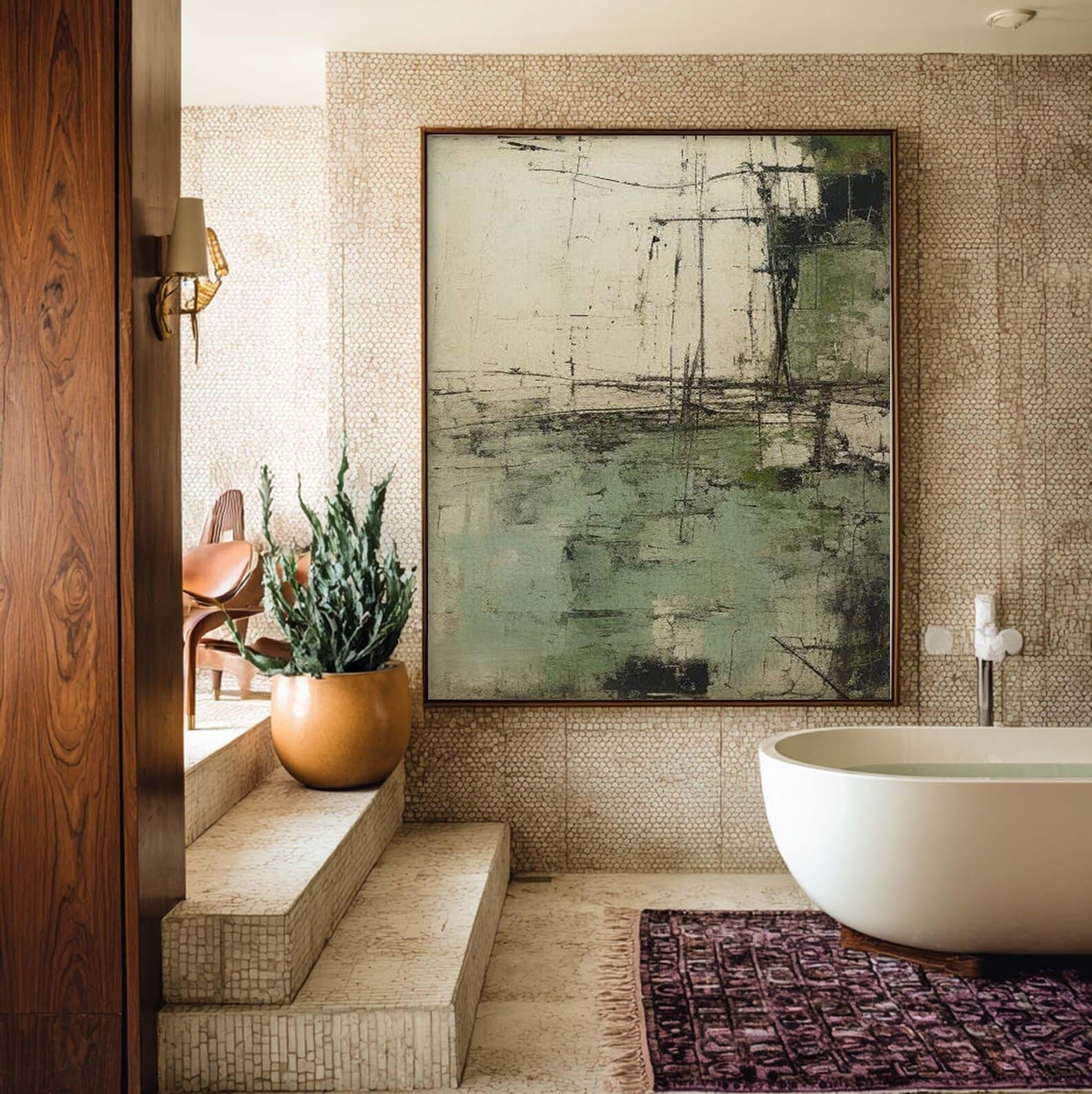 Sage Green Abstract Painting – Minimalist Texture Wall Art#710065