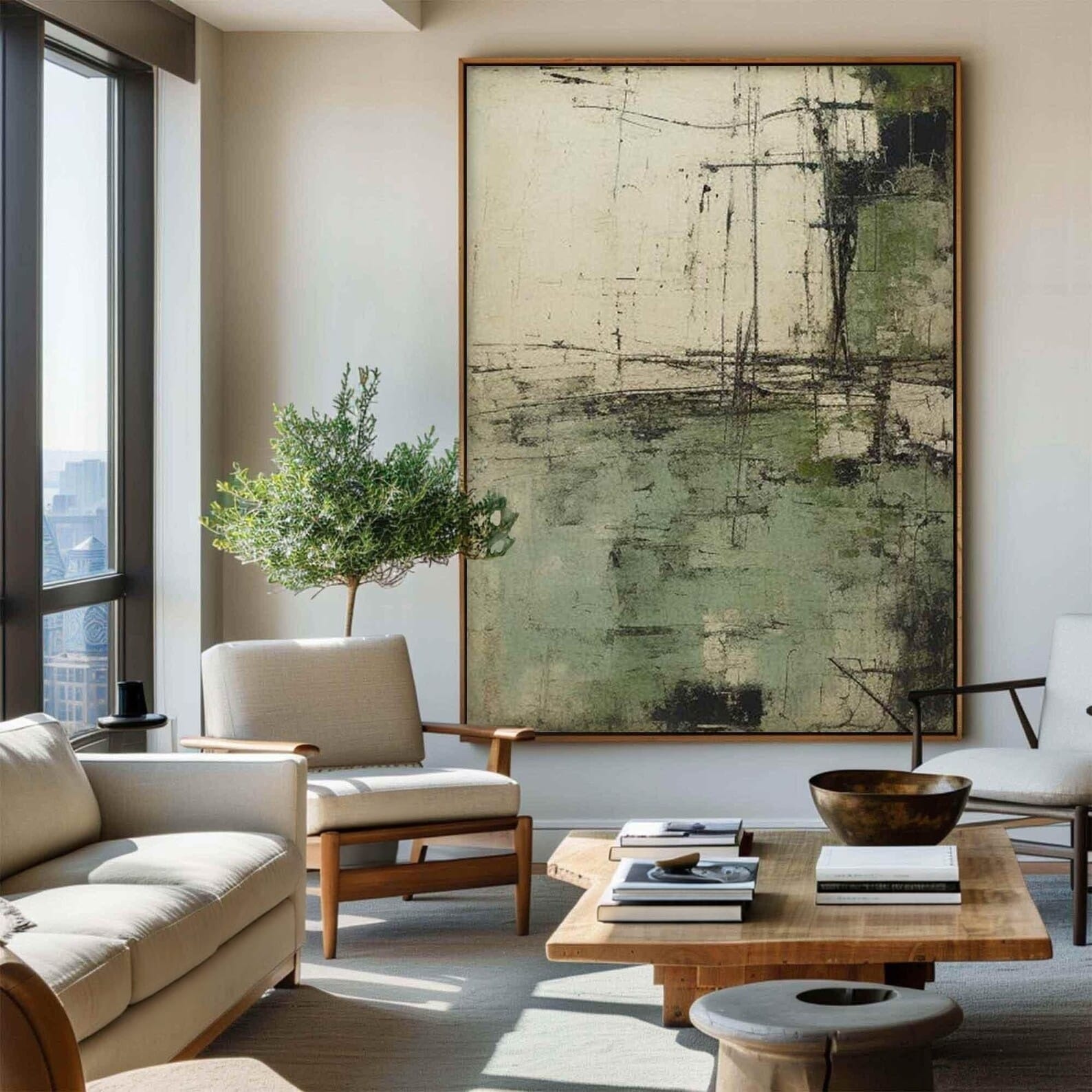Sage Green Abstract Painting – Minimalist Texture Wall Art#710065
