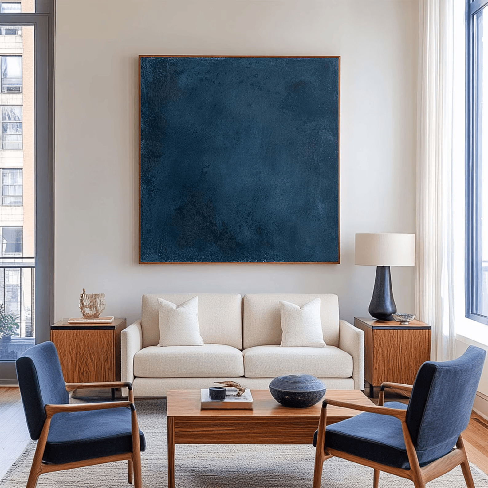 Deep Blue Abstract Painting – Textured Modern Wall Art#yy710066