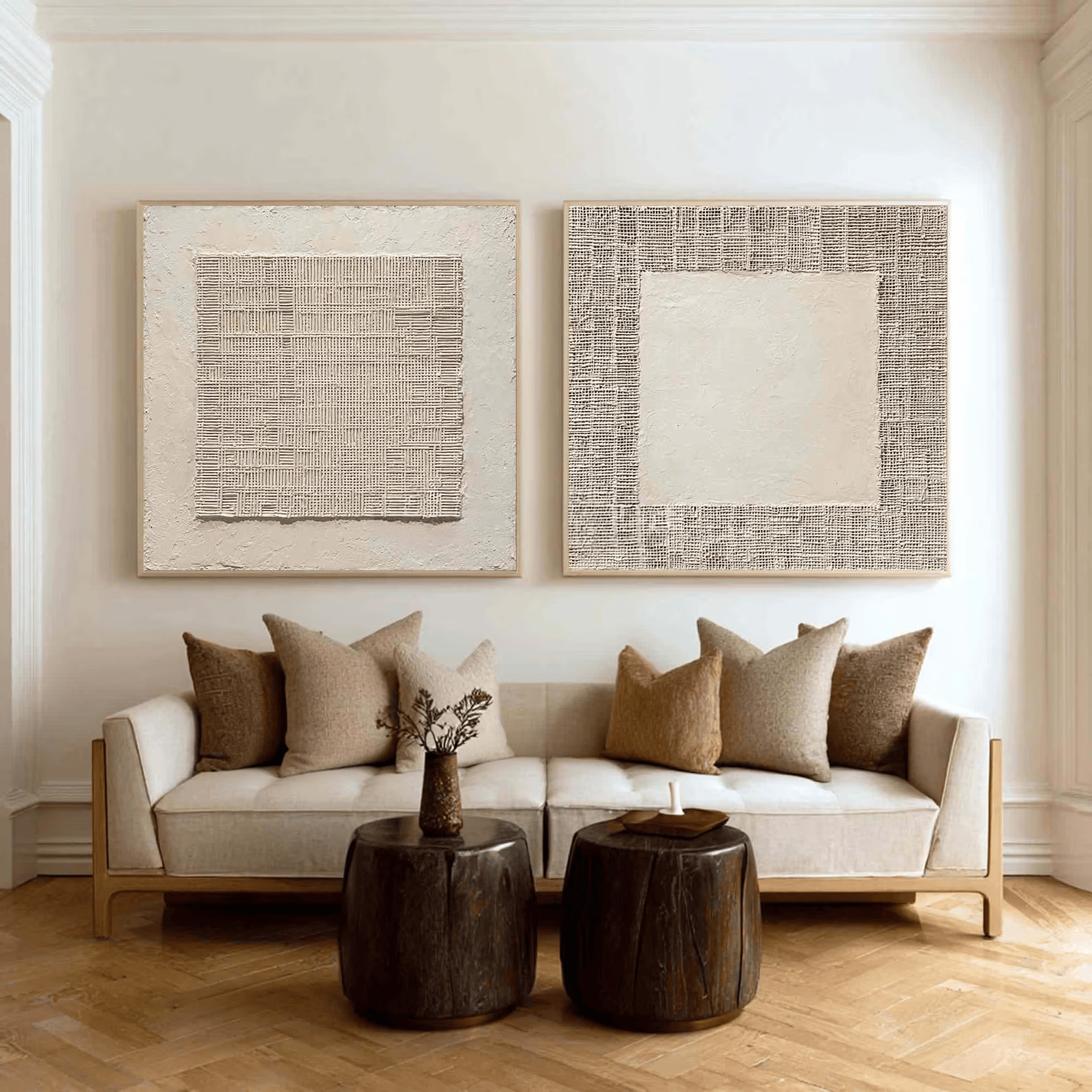 White Relief Diptych Art – 3D Textured Minimalist Wall Decor#yy710075