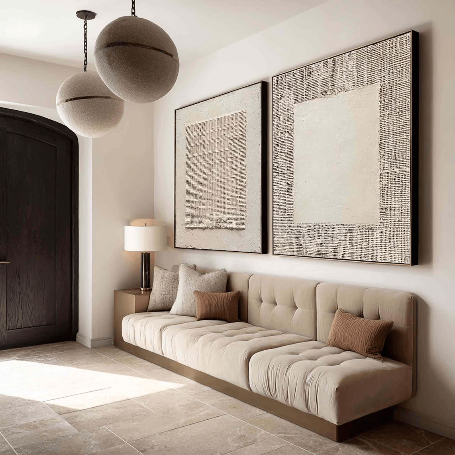 White Relief Diptych Art – 3D Textured Minimalist Wall Decor#yy710075