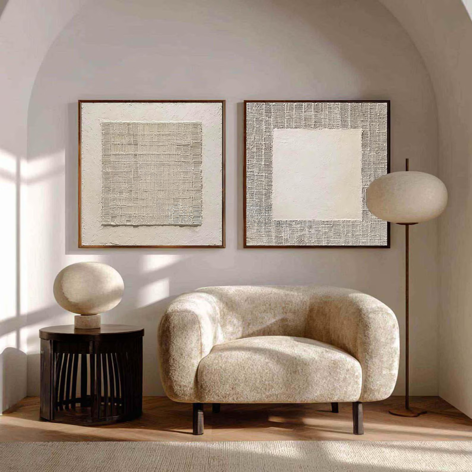 White Relief Diptych Art – 3D Textured Minimalist Wall Decor#yy710075