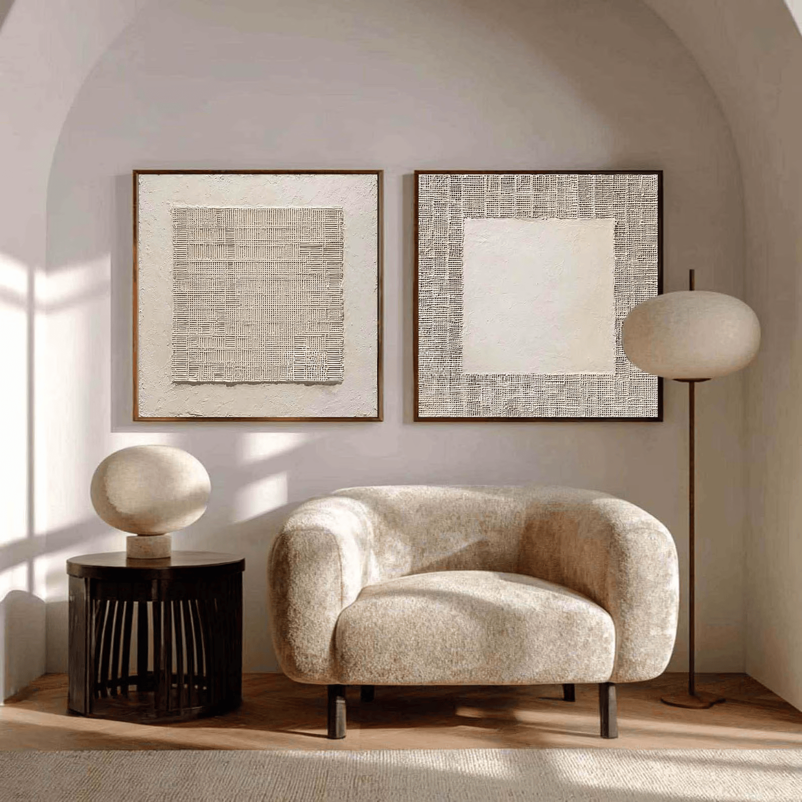 White Relief Diptych Art – 3D Textured Minimalist Wall Decor#yy710075