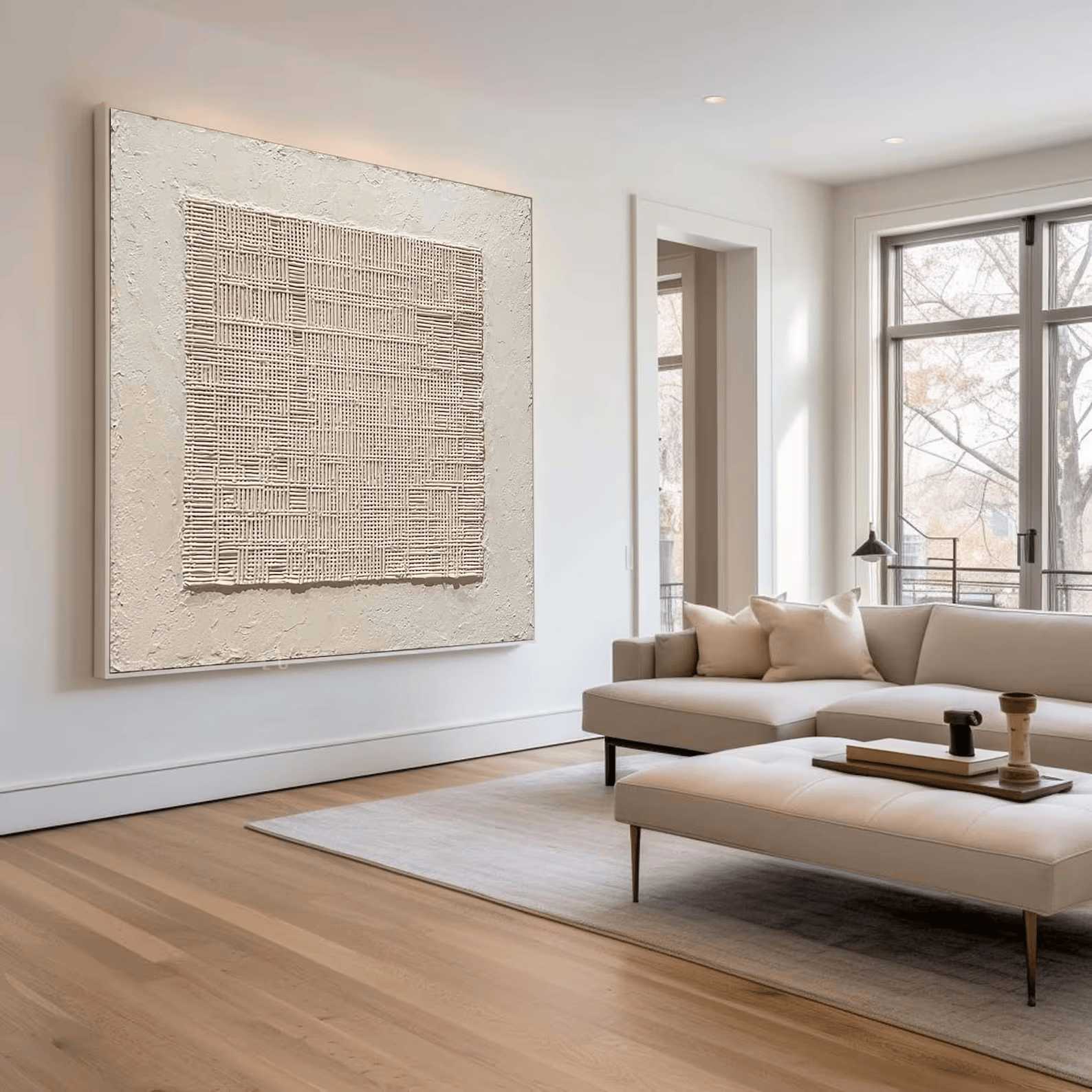 White Relief Diptych Art – 3D Textured Minimalist Wall Decor#yy710075