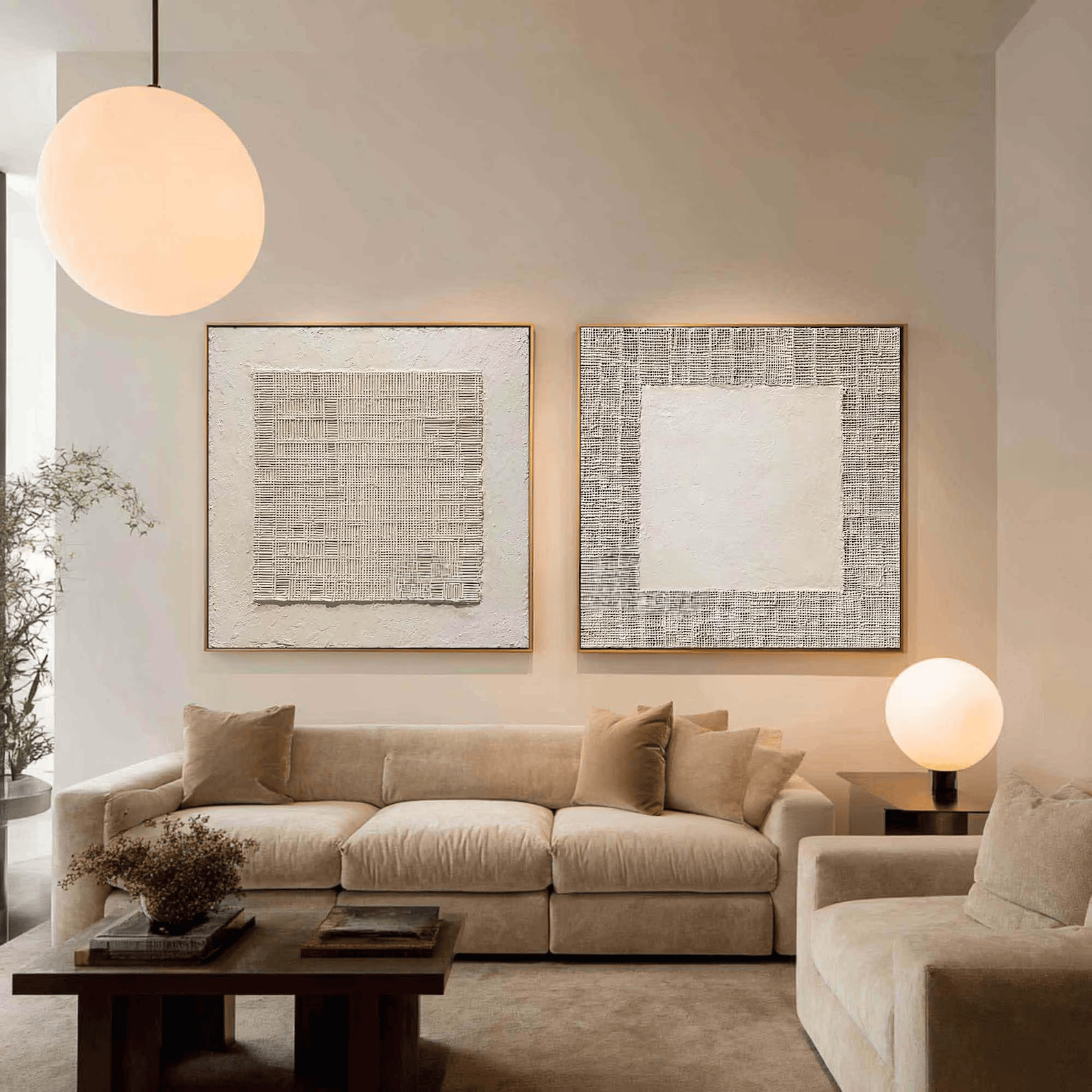 White Relief Diptych Art – 3D Textured Minimalist Wall Decor#yy710075