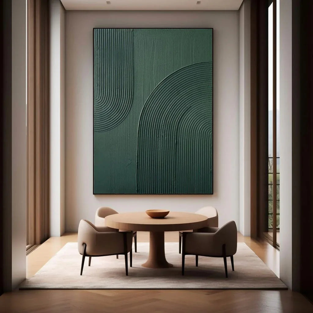 Emerald Echoes-Modern Minimalist Dark Green Curved Abstract Geometric Wall Art - artextured