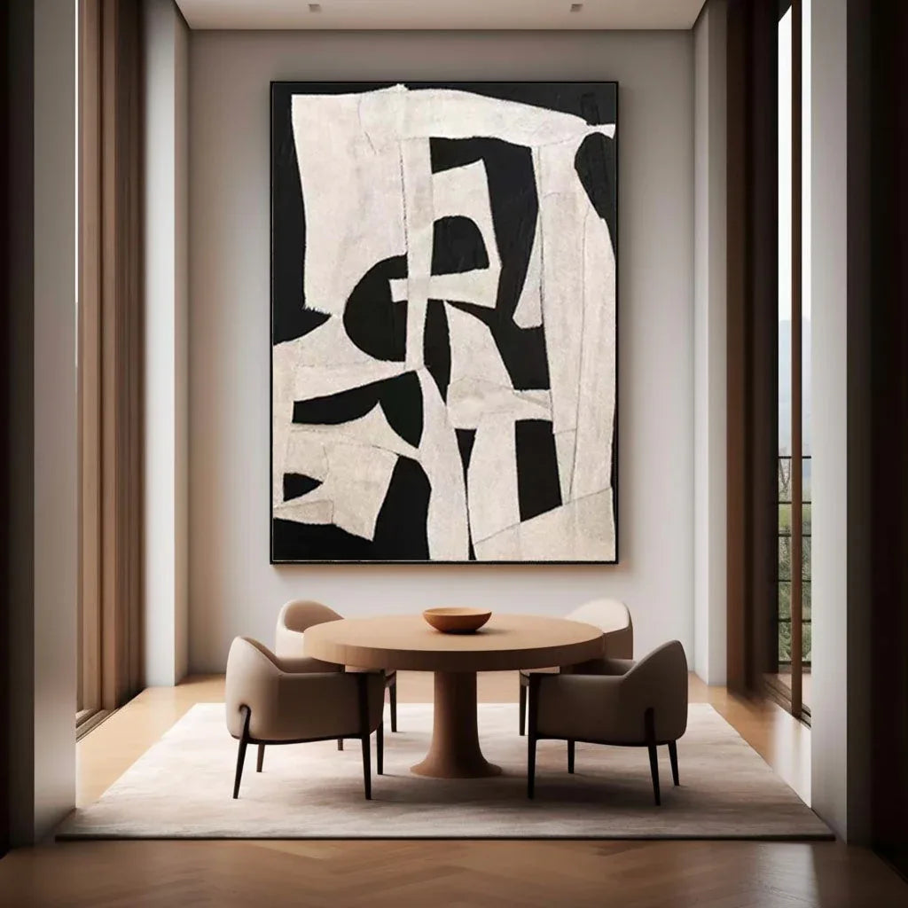 Abstract Harmony-Modern Minimalist Decoration Black and White Geometric Block Abstract Wall Art - artextured