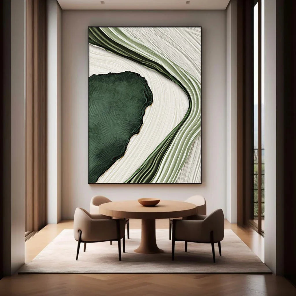 Verdant Flow-Modern Home Decoration Green and White Flowing Texture Wall Art - artextured