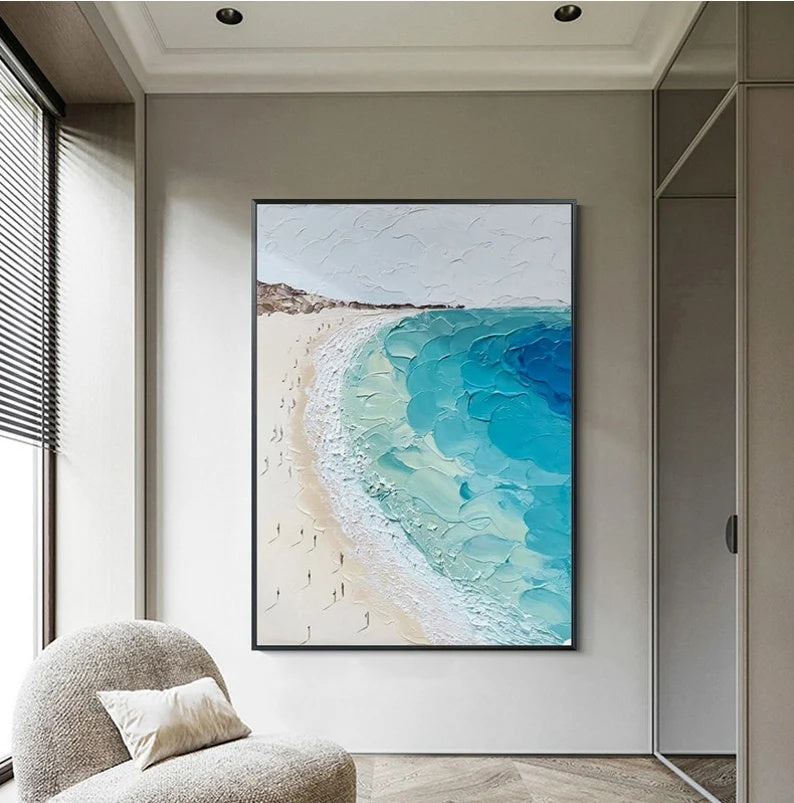 Whispering Shores – Textured Aerial Beach Painting#AB14017