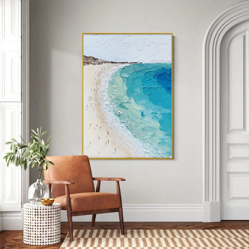 Whispering Shores – Textured Aerial Beach Painting#AB14017