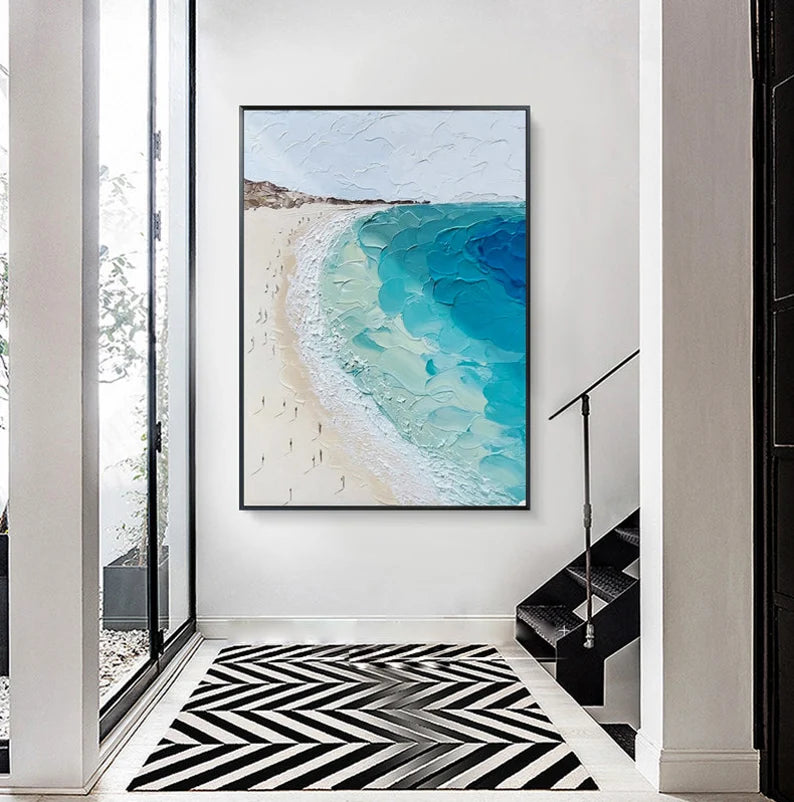 Whispering Shores – Textured Aerial Beach Painting#AB14017