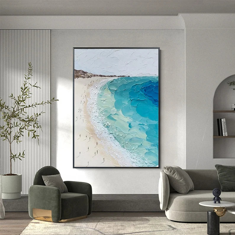 Whispering Shores – Textured Aerial Beach Painting#AB14017