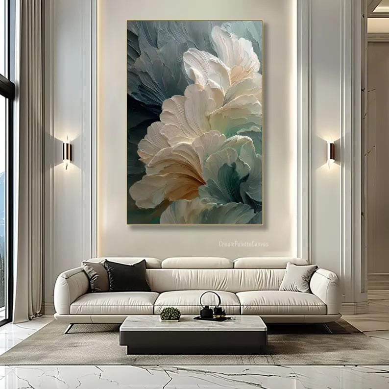 Ethereal Petals – Large Textured Floral Wall Art#AB14013