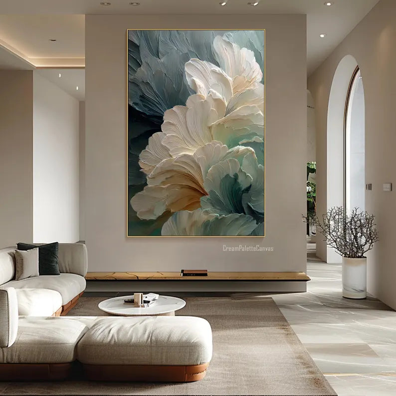 Ethereal Petals – Large Textured Floral Wall Art#AB14013