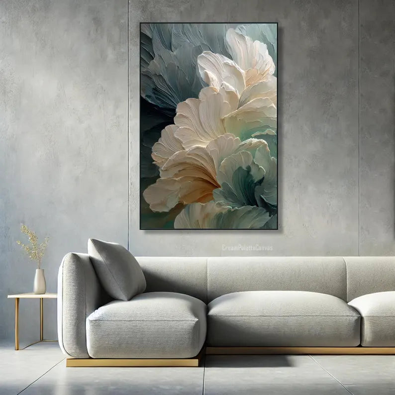 Ethereal Petals – Large Textured Floral Wall Art#AB14013