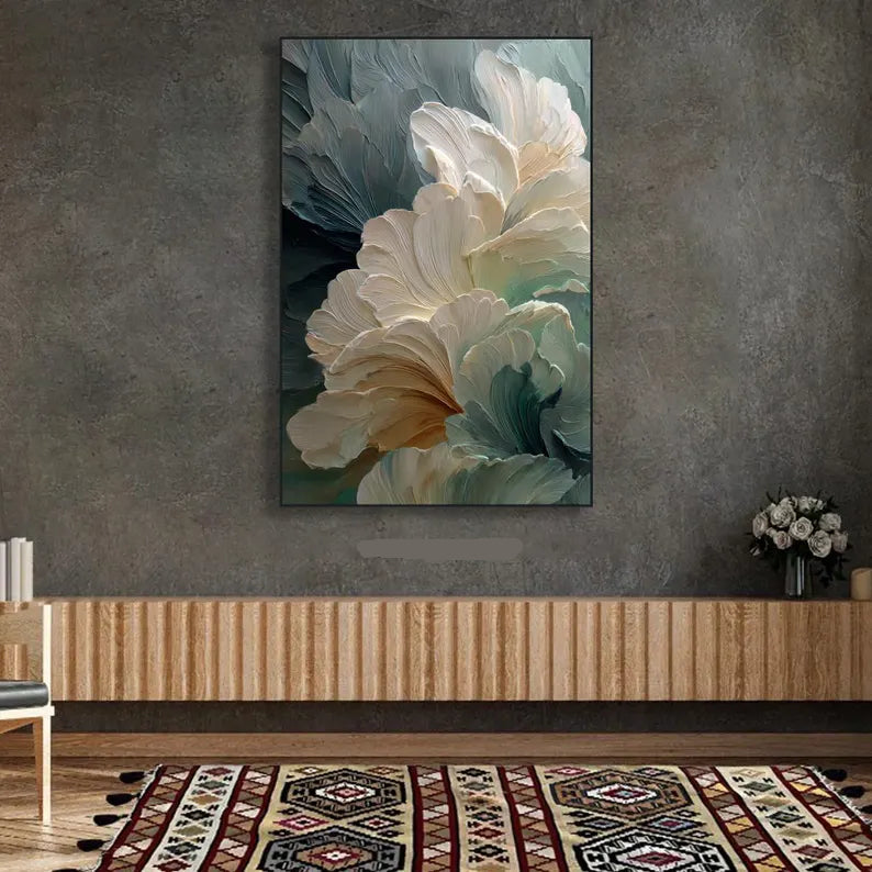 Ethereal Petals – Large Textured Floral Wall Art#AB14013