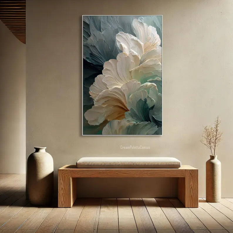 Ethereal Petals – Large Textured Floral Wall Art#AB14013