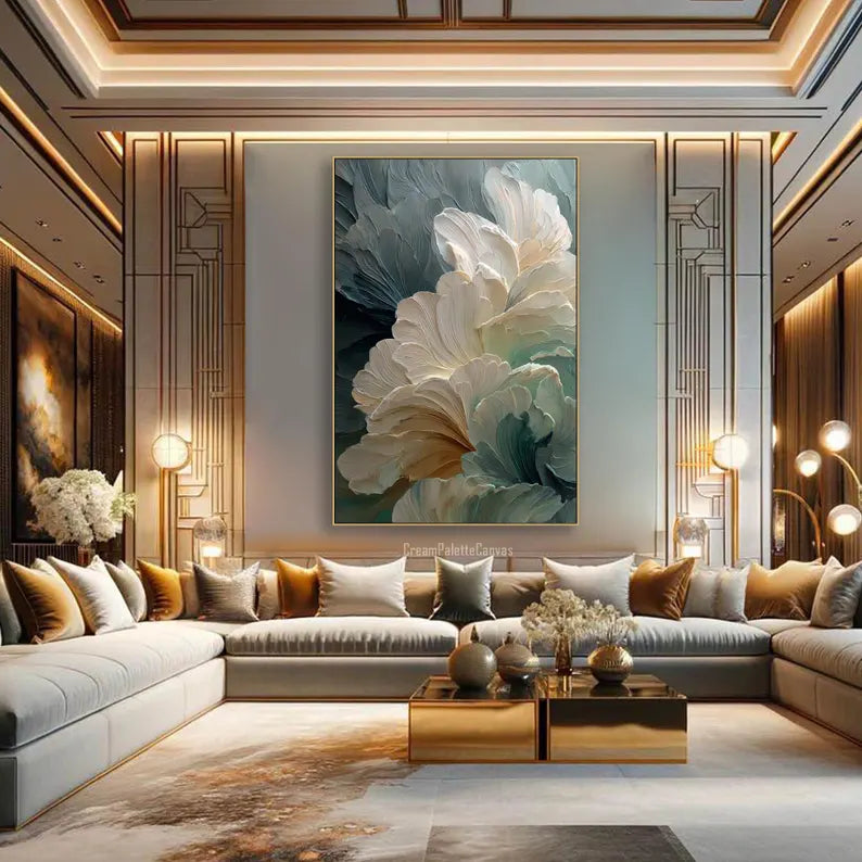 Ethereal Petals – Large Textured Floral Wall Art#AB14013