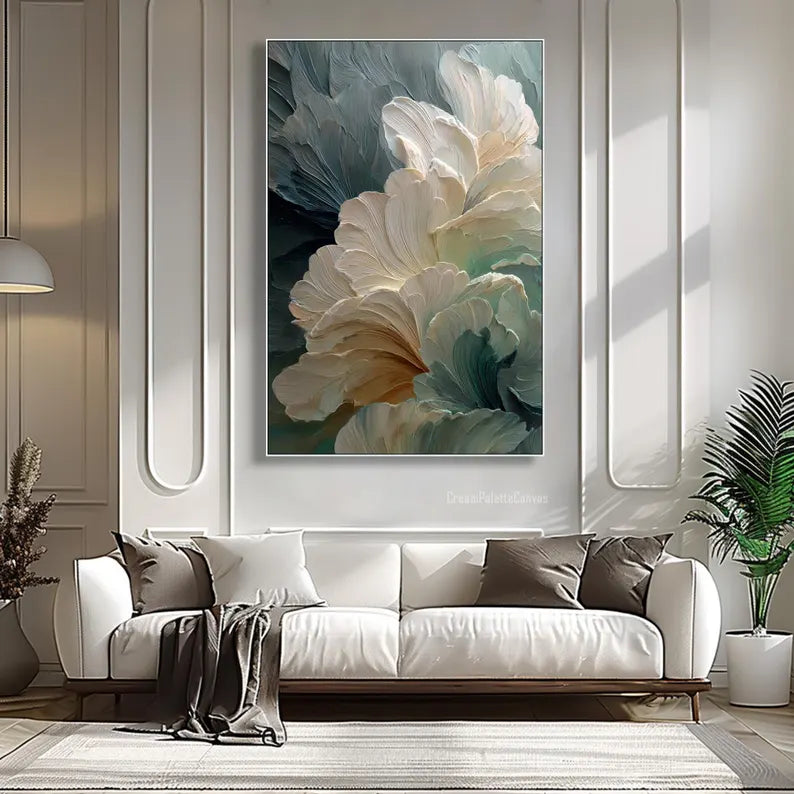 Ethereal Petals – Large Textured Floral Wall Art#AB14013