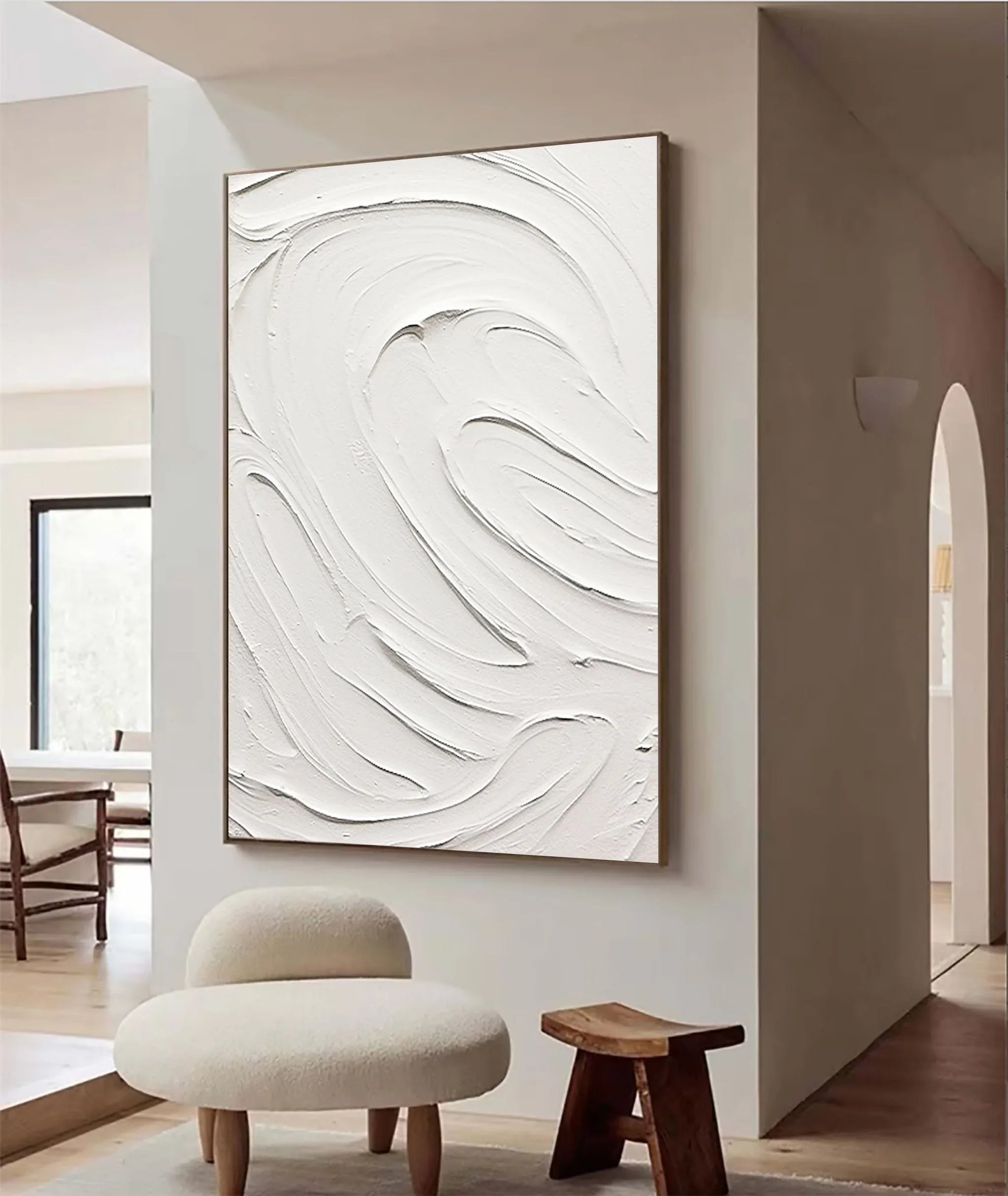 White Swirl Echo-Elegant Minimalist White Textured Abstract Art for Modern Spaces - artextured