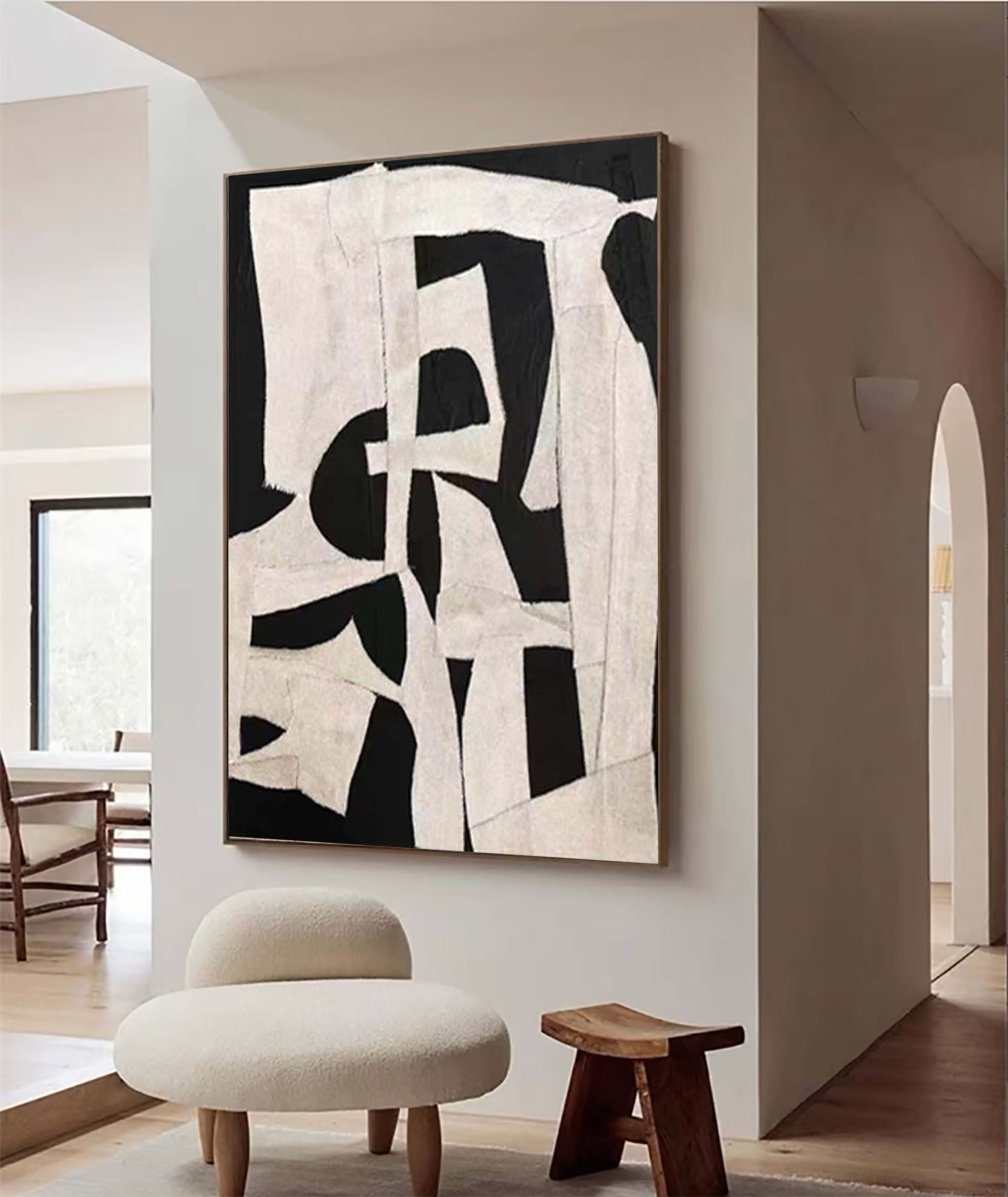 Abstract Harmony: Black and White Geometric Canvas