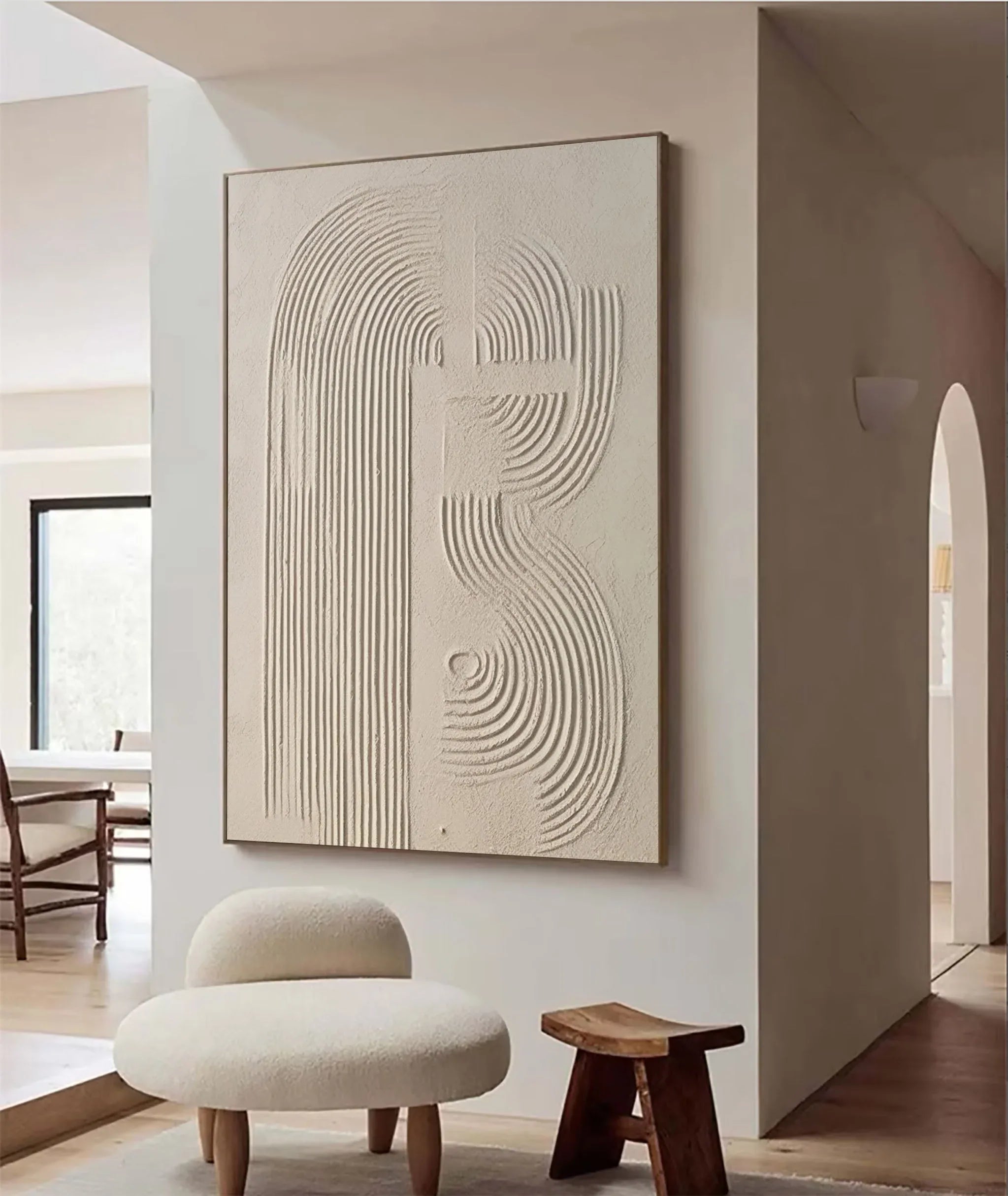 Linear Harmony in Sandstone-Modern Minimalist Three-Dimensional Shallow Meter Curve Abstract Wall Art - artextured