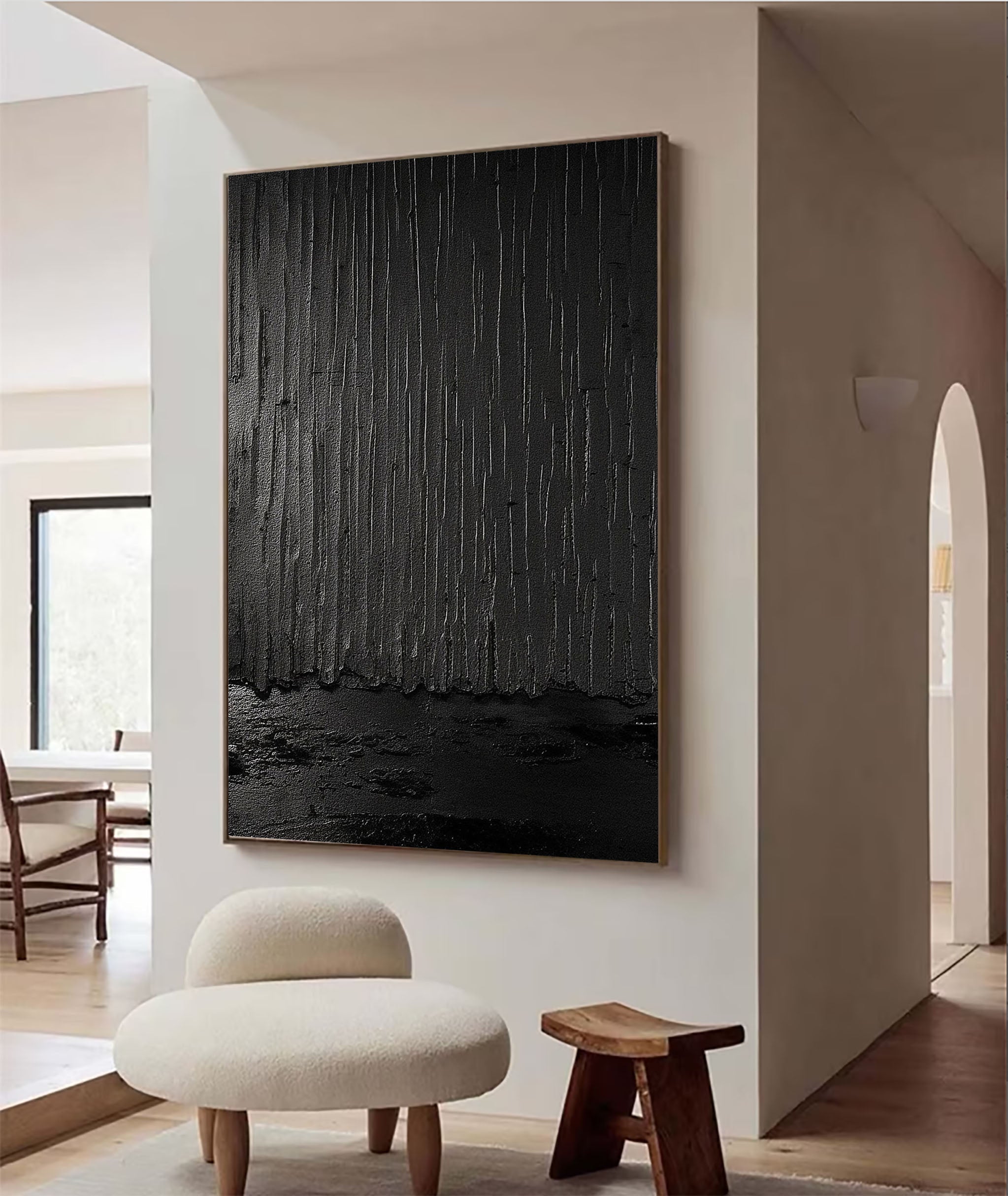 Shadows of Rain-Black Rain Curtain Abstract Thick Texture Oil Painting Wall Art